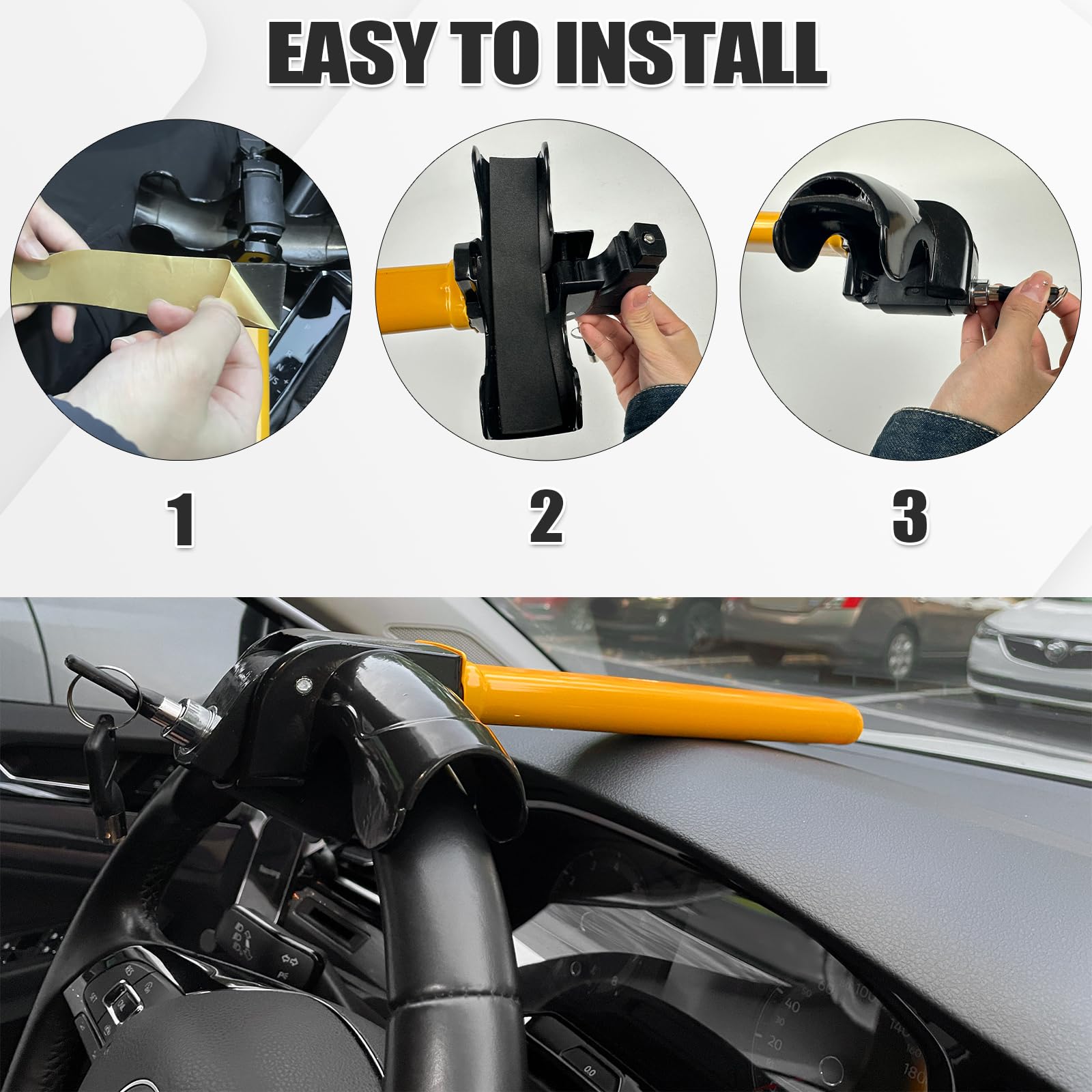 Flk Tech Universal Anti Theft Car Auto Security Rotary Steering Wheel Lock