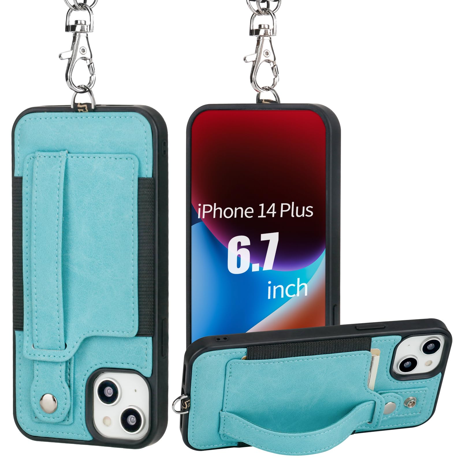 Toovren Iphone 14 Plus Wallet Case For Men Women With Card Holder Leather Iphone 14 Plus Case With Stand Phone Lanyard Neck Stra