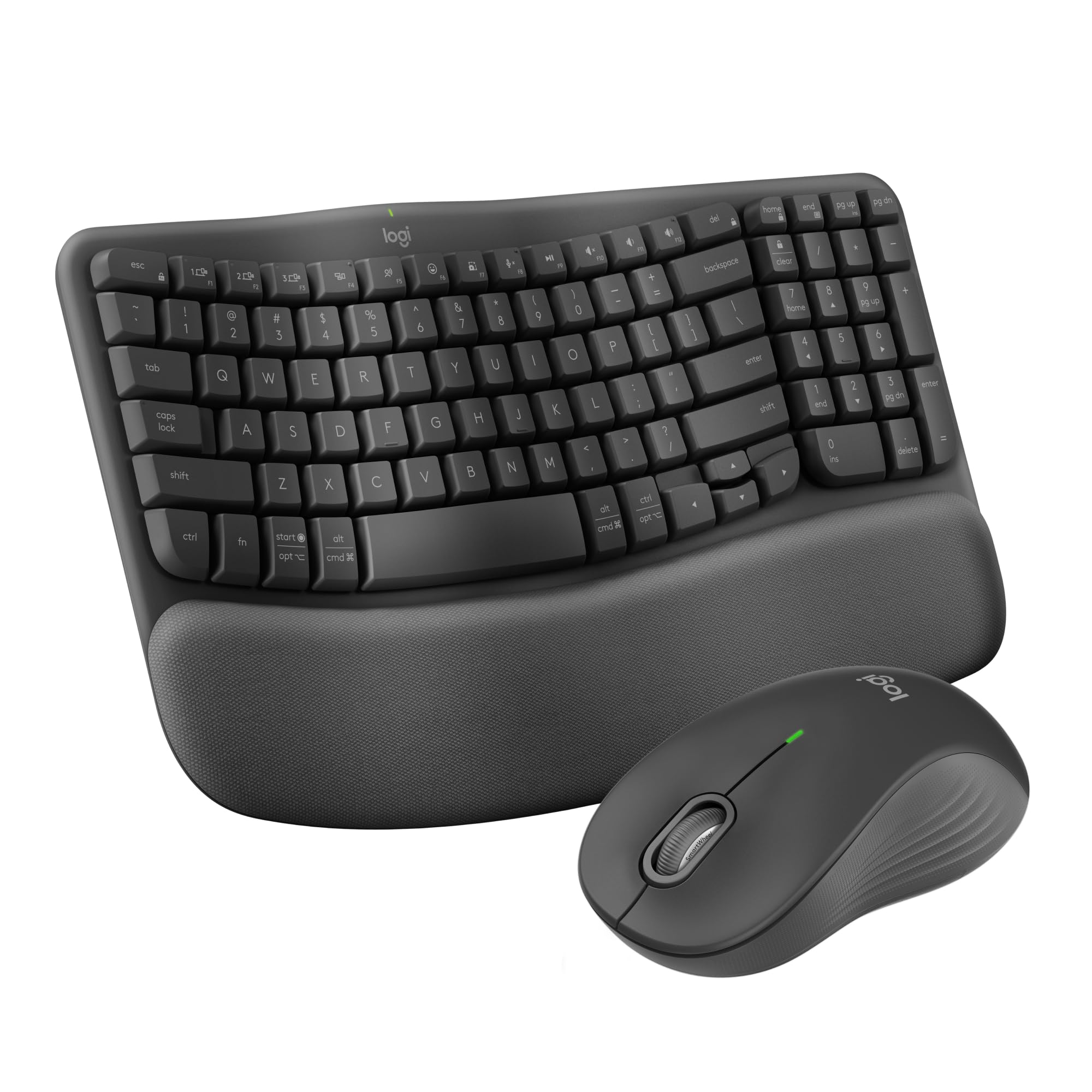 Logitech Wave Keys Mk670 Combo, Wireless Ergonomic Keyboard With Signature M550 L Wireless Mouse, Comfortable Natural Typing, Bl