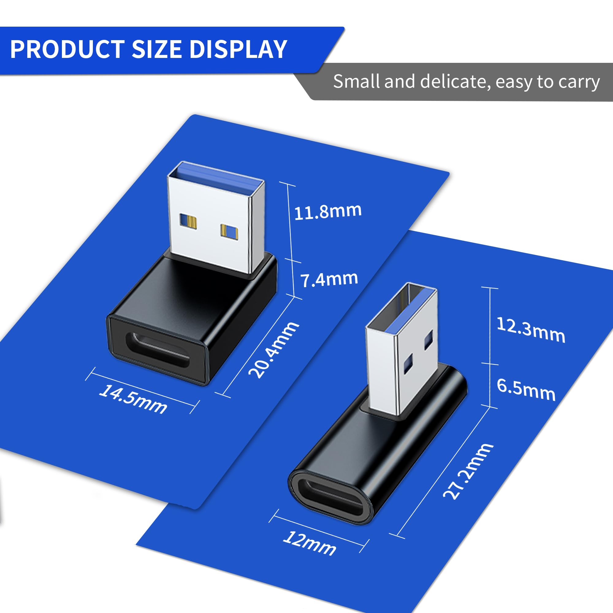 2 Pack Right Angle Usb 3.0 Male To Usb-C Female Adapter, 90 Degree Angle Usb 3.0 Male To Type C Female Connector For Pc, Laptop,