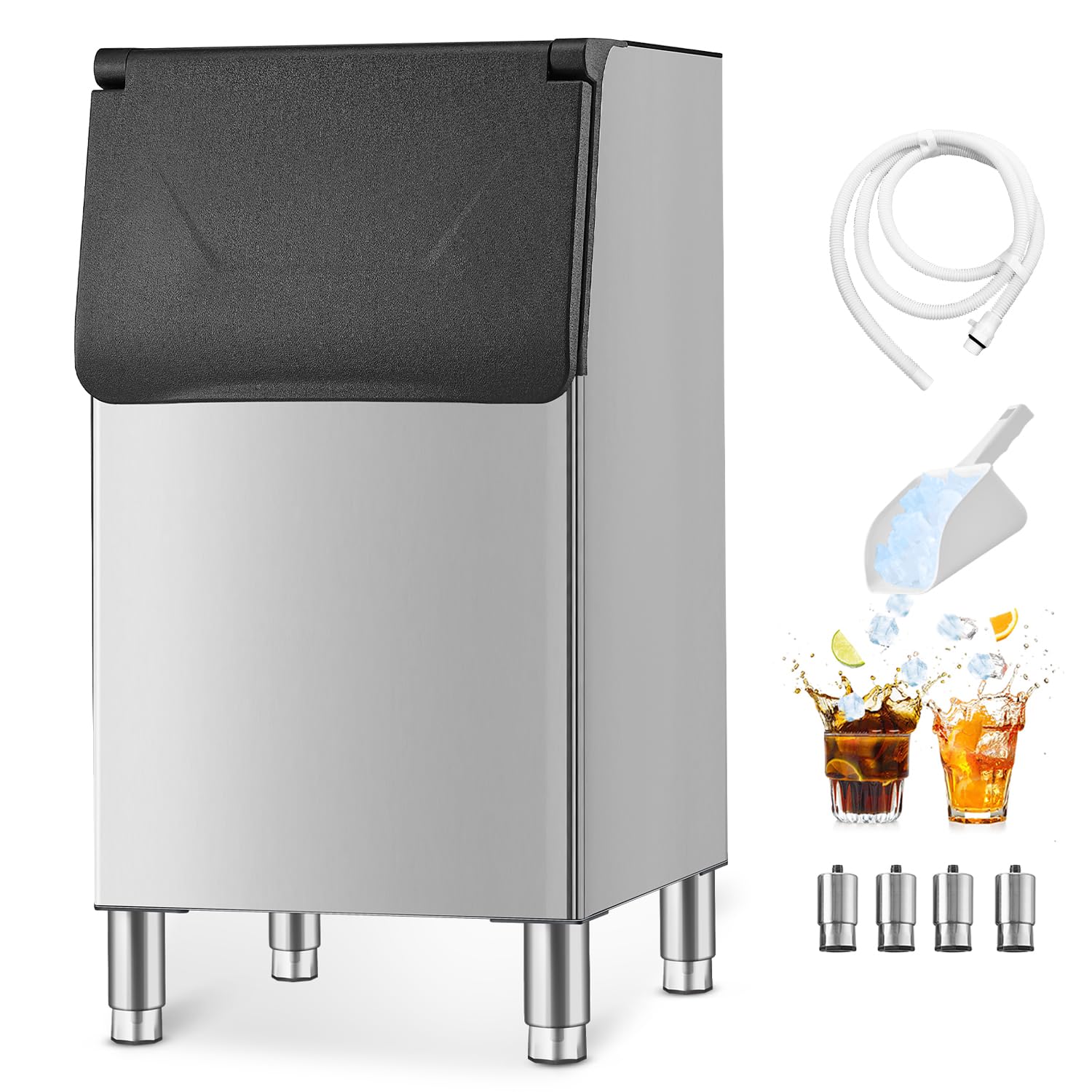 VEVOR Commercial Ice Maker Storage Bin, 300 LBS Capacity Ice-Bin, Commercial Ice Storage Bin with Adjustable Anti-Slip Rubber Fe