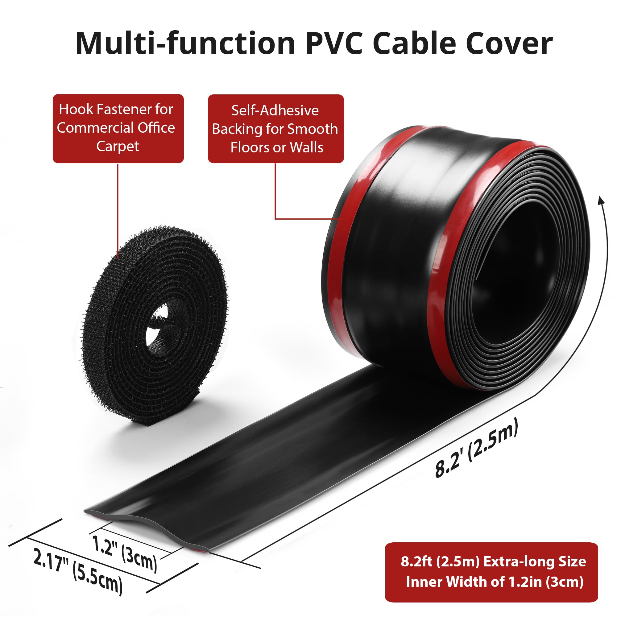 8.2Ft Cord Cover Floor, Pvc Cord Covers For Wires On Floor, Soft Floor Cable Cover Cord Hider, Floor Cable Management Cable Prot
