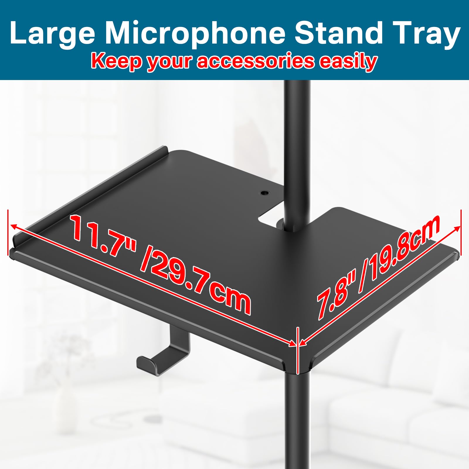 Functional Metal Microphone Stand Tray With Phone Holder   Universal Large Mic Stand Tray Shelf Clamp On Music Stand Tray Attach