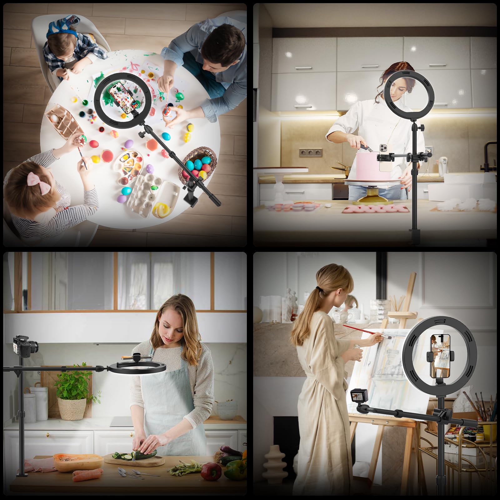 Luxsure Ring Light For Desk, 10'' Led Ring Light With Stand And Phone Holder, Overhead Camera/Phone Mount, Stable Phone Tripod W