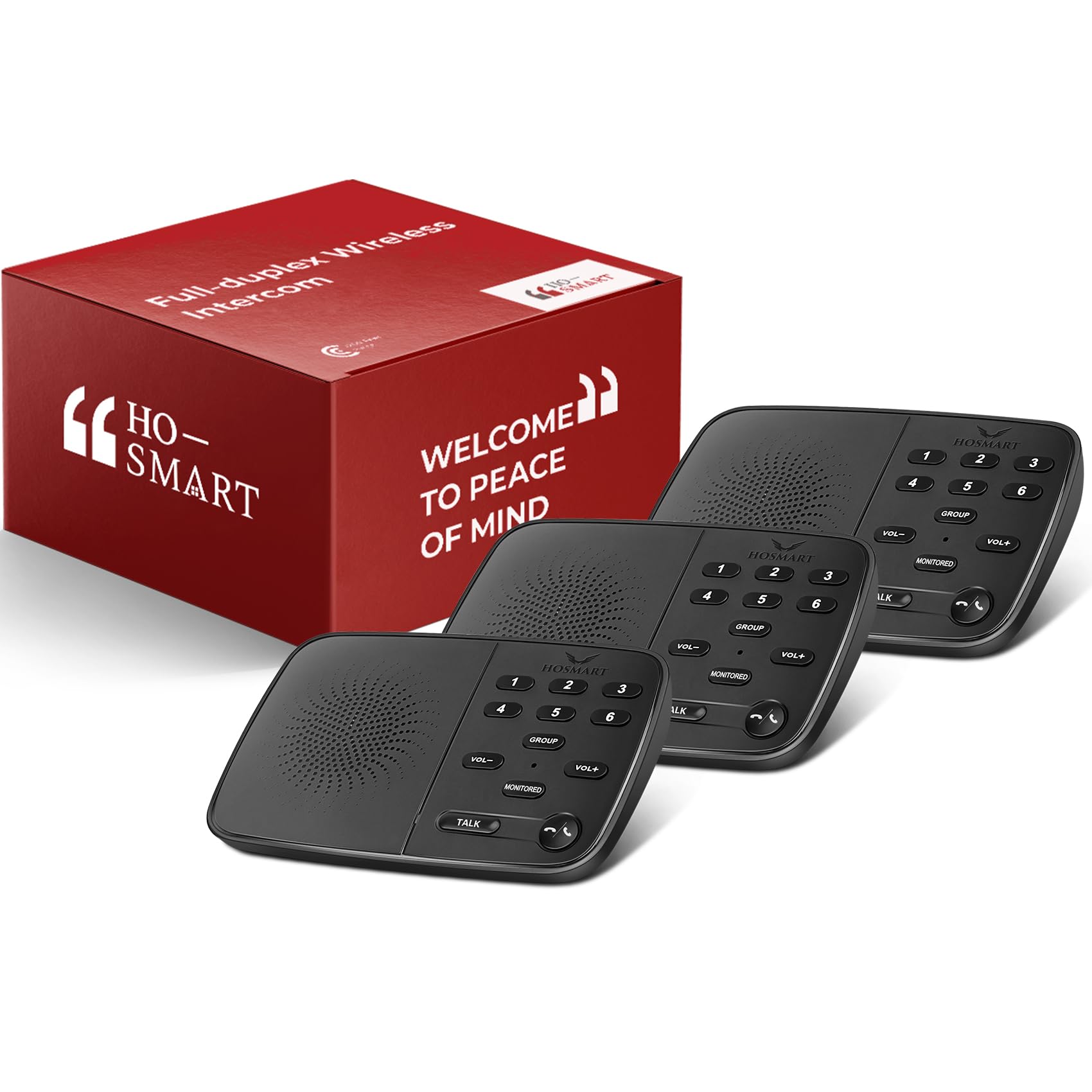 Hosmart Intercoms Wireless For Home Ultraspeak Pro, 2024 Full Duplex Wireless Intercom System For Business, Room To Room Intercom Two Way Real Time Intercom With 1200 Feet Range (3 Stations)