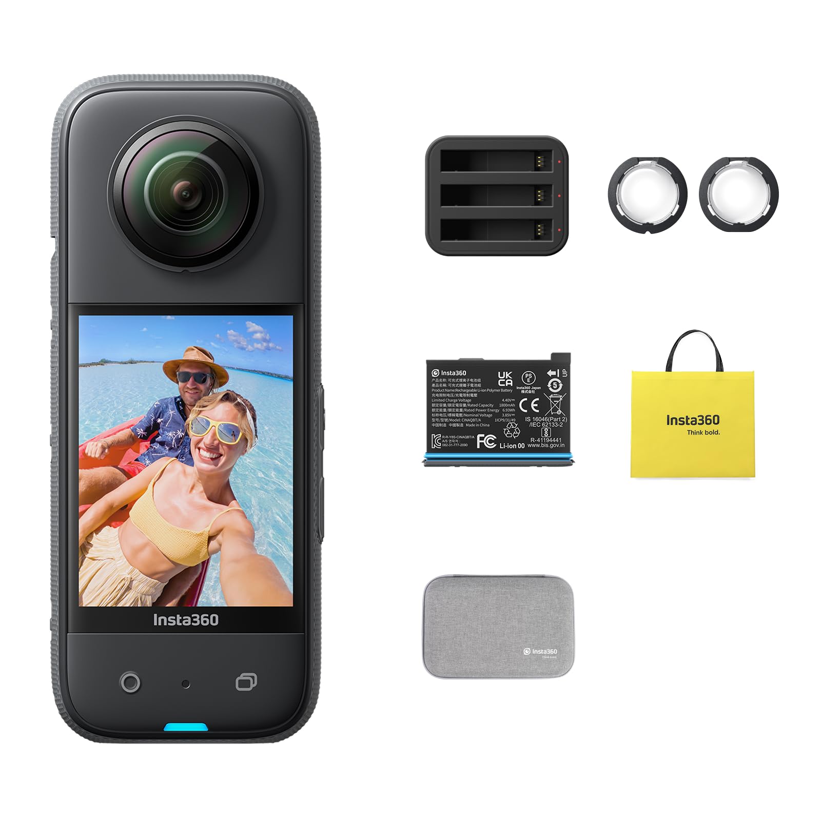 Insta360 X3 Travel Bundle Waterproof 360 Action Camera With 1/2'' 48Mp Sensors, 5.7K 360 Active Hdr Video, 72Mp 360 Photo, 4K Si