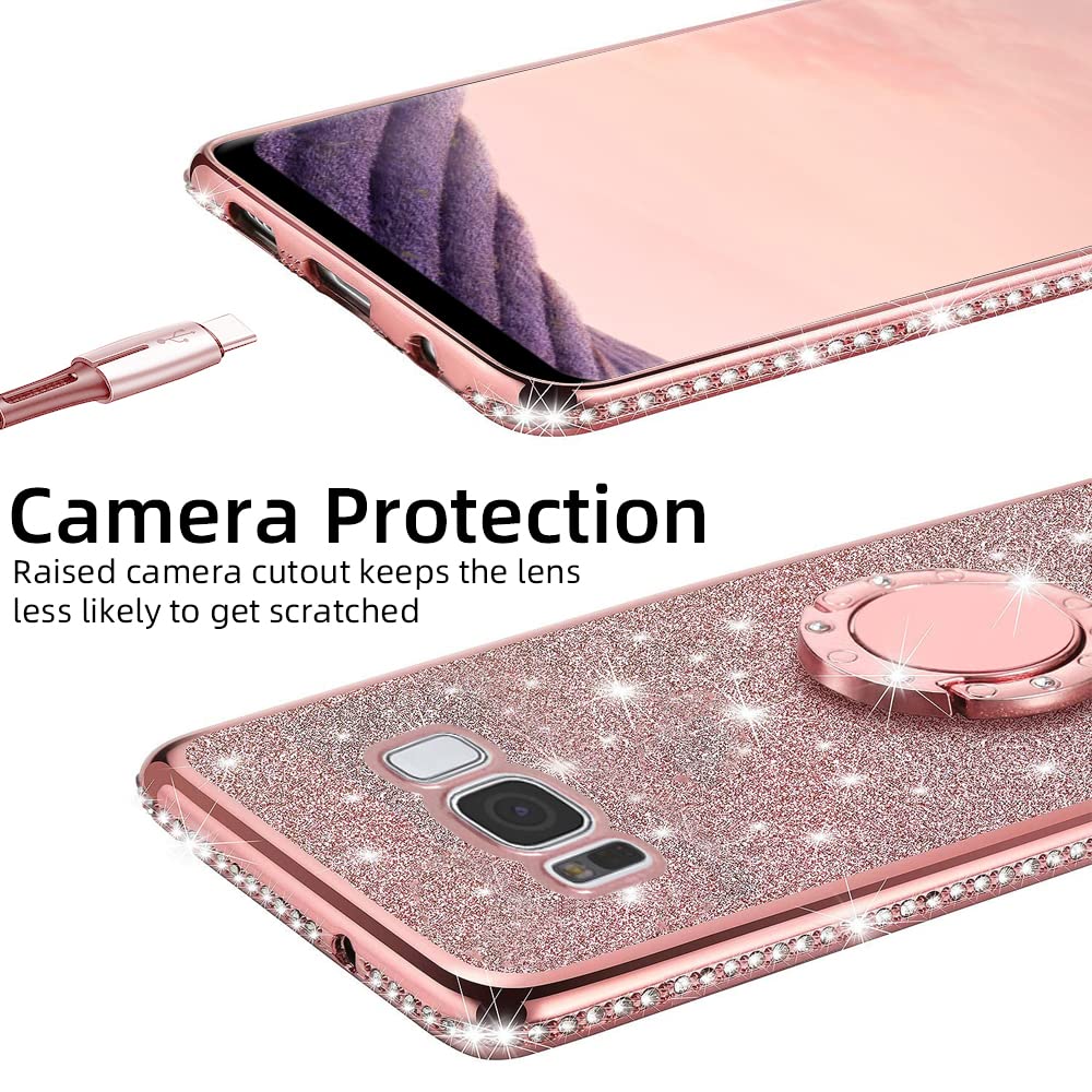 B Wishy For Samsung Galaxy S8 Plus Glitter Crystal Butterfly Heart Floral Slim Tpu Luxury Bling Cute Protective Cover With Kicks