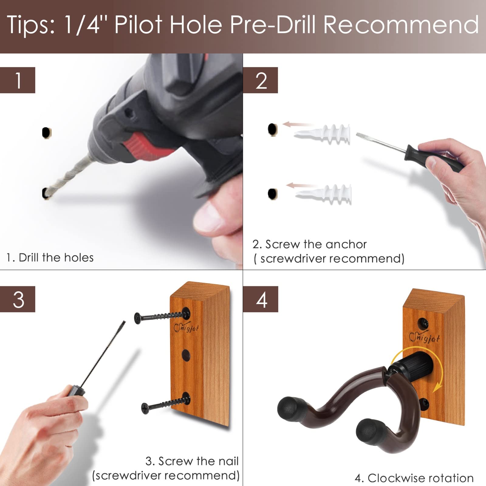 Guitar Hanger   Guitar Wall Mount 2 Pack, Hardwood Guitar Wall Hanger With Screws, V Shaped Guitar Mount Hanger Hook Holder Stan