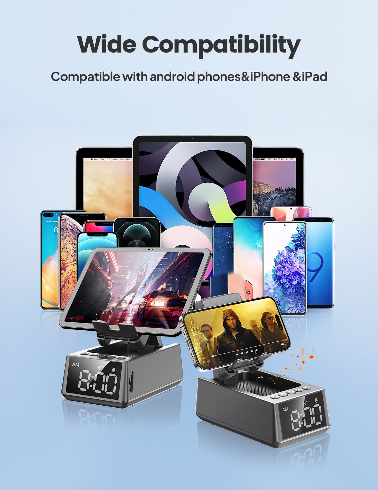 Birthday Gifts For Men Women, Cell Phone Stand Bluetooth Speaker With Anti Slip Base, Hd Surround Sound, & Alarm Clock, Cool Mul