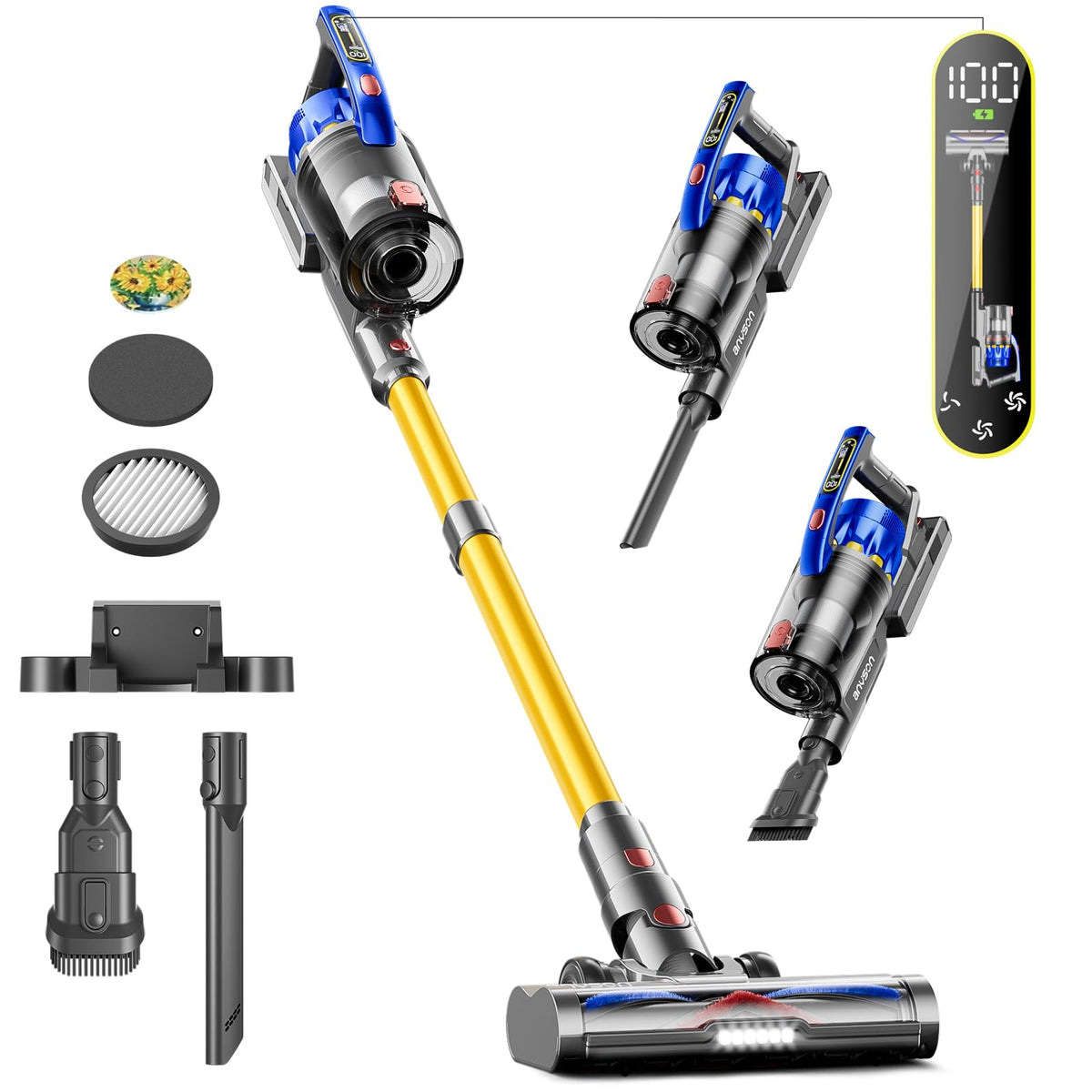 Mutgof Cordless Vacuum Cleaner, 45Kpa 550W Vacuum Cleaners For Home, Max 70Mins Cordless Stick Vacuum With Led Screen, Dual Hand
