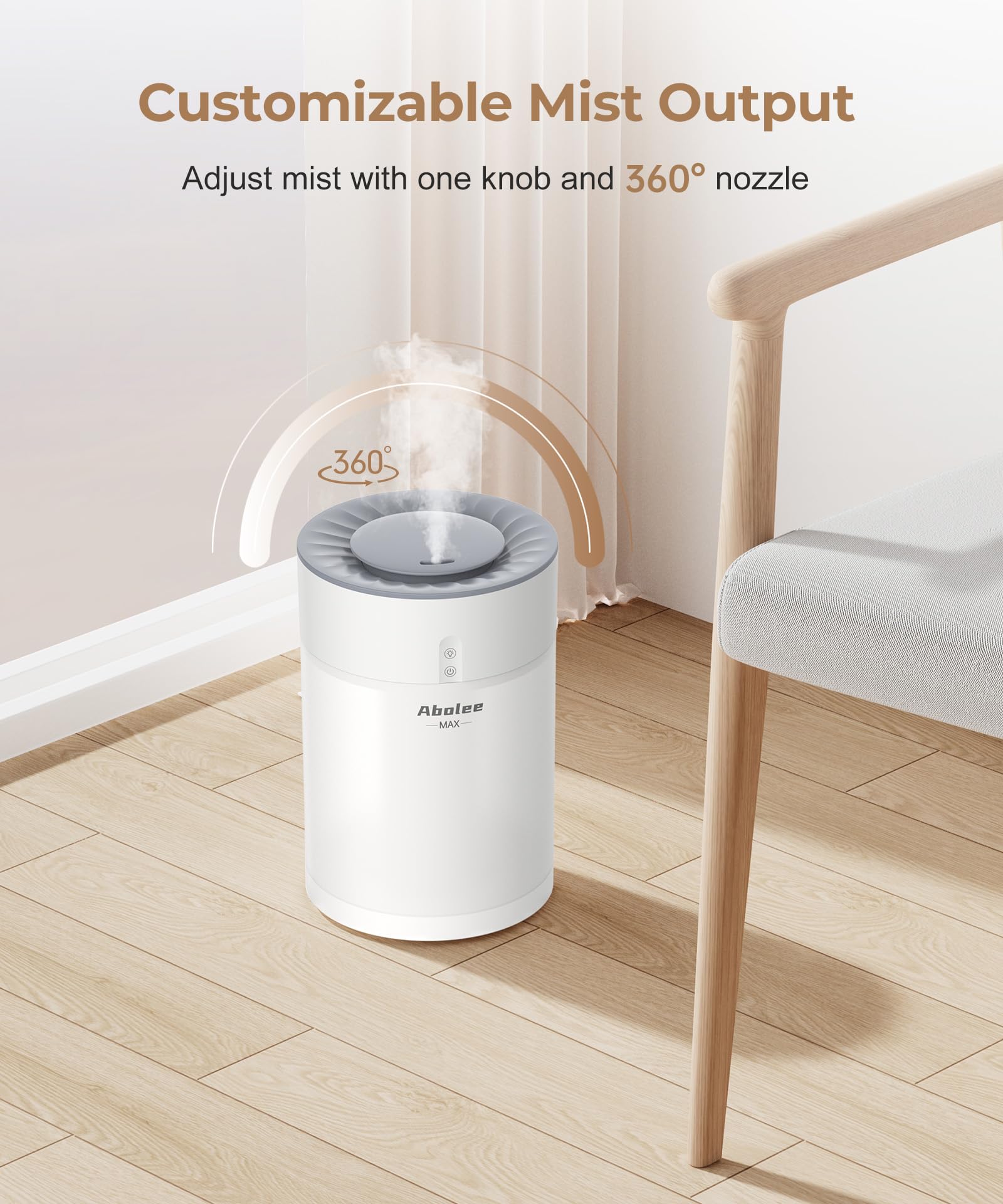 Abolee Humidifiers For Bedroom, 4.5L Top Fill Cool Mist Humidifiers With Essential Oil Diffuser, 45H Runtime, Quiet Ultrasonic H