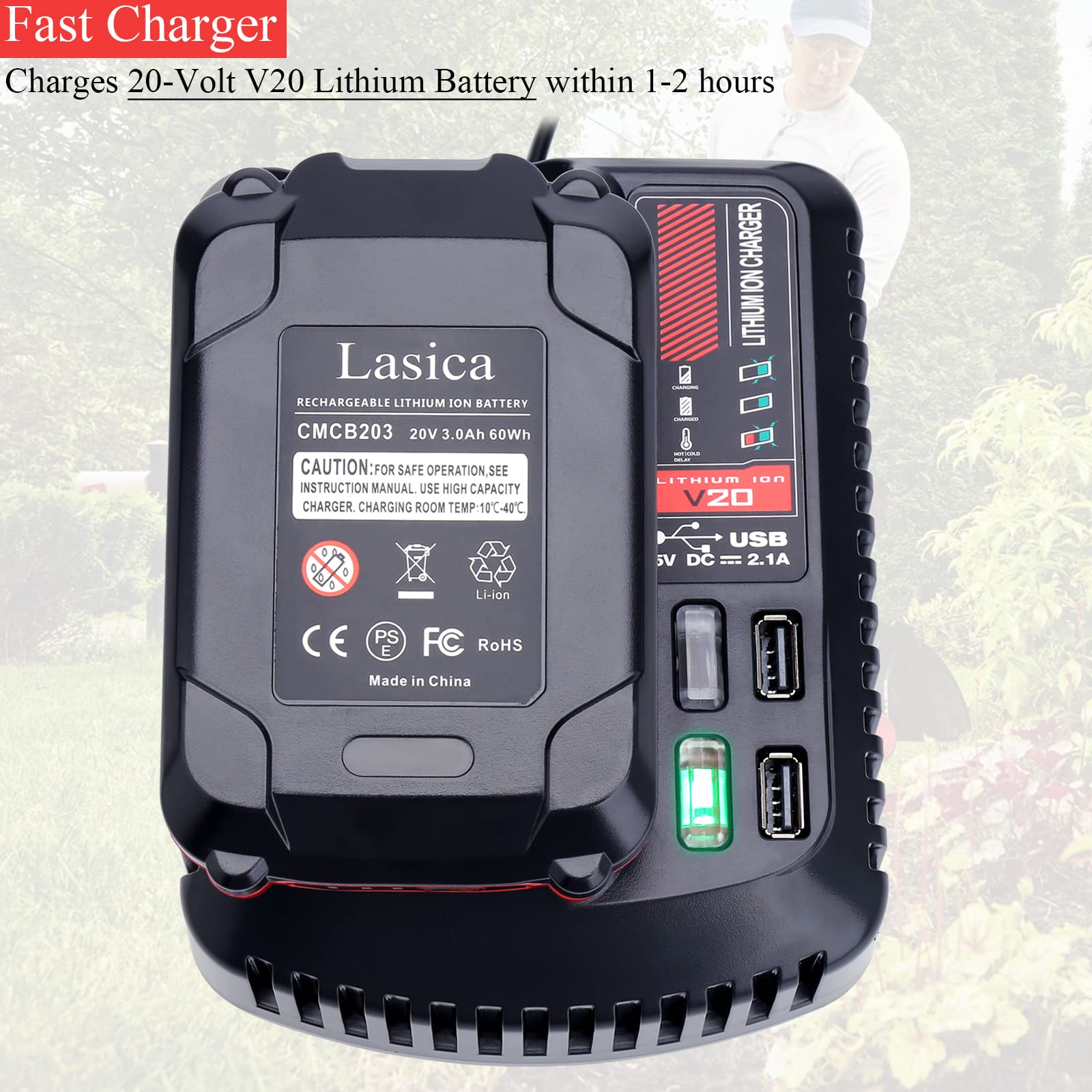 Lasica Cmcb104 Replacement For Craftsman V20 Battery Fast Charger, Compatible With Craftsman 20V Battery Charger Cmcb202 Cmcb204