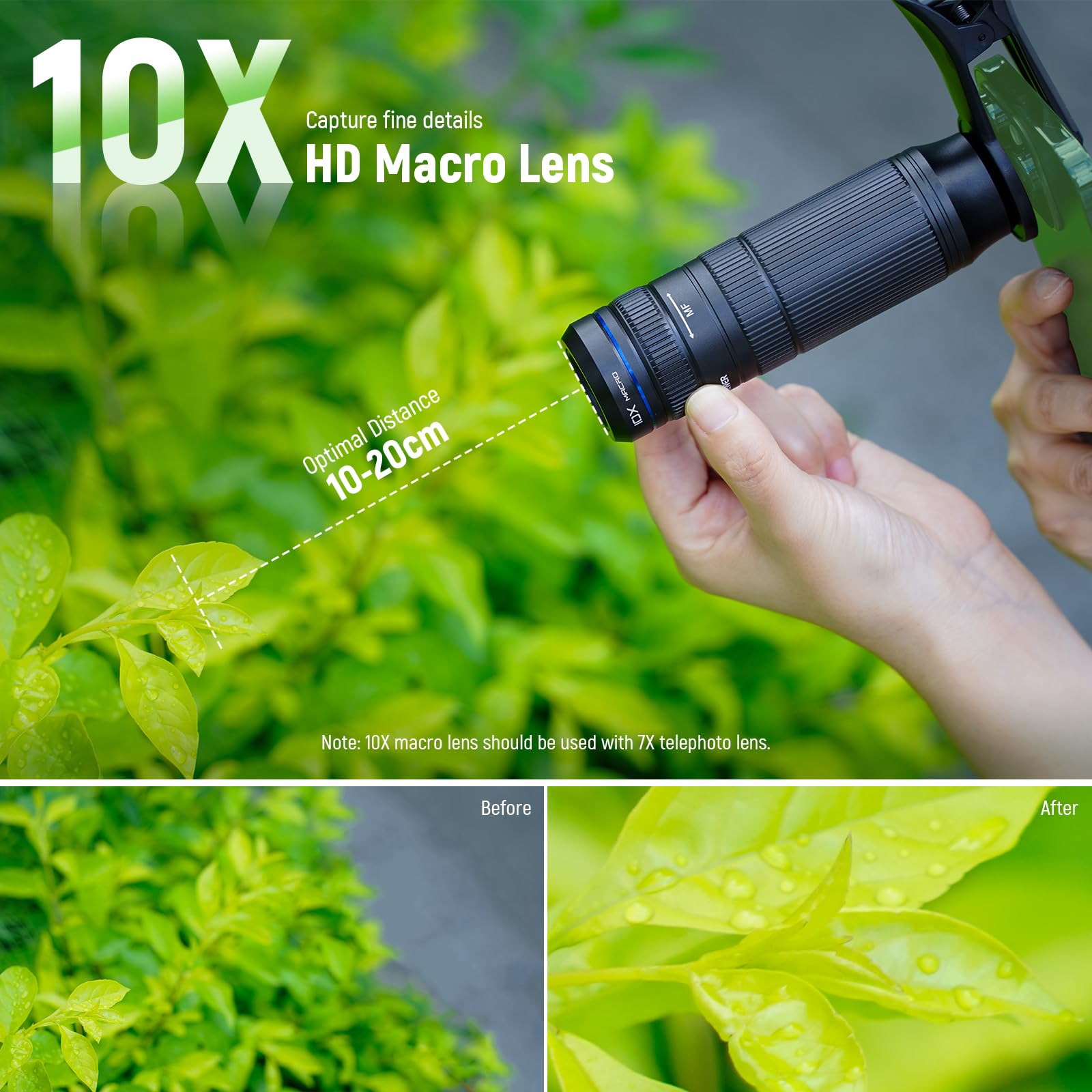 Neewer 7X Telephoto Lens With Phone Camera Lens Clip, Detachable 10X Macro For 17Mm Threaded Backplate/Phone Cage/Case Compatibl