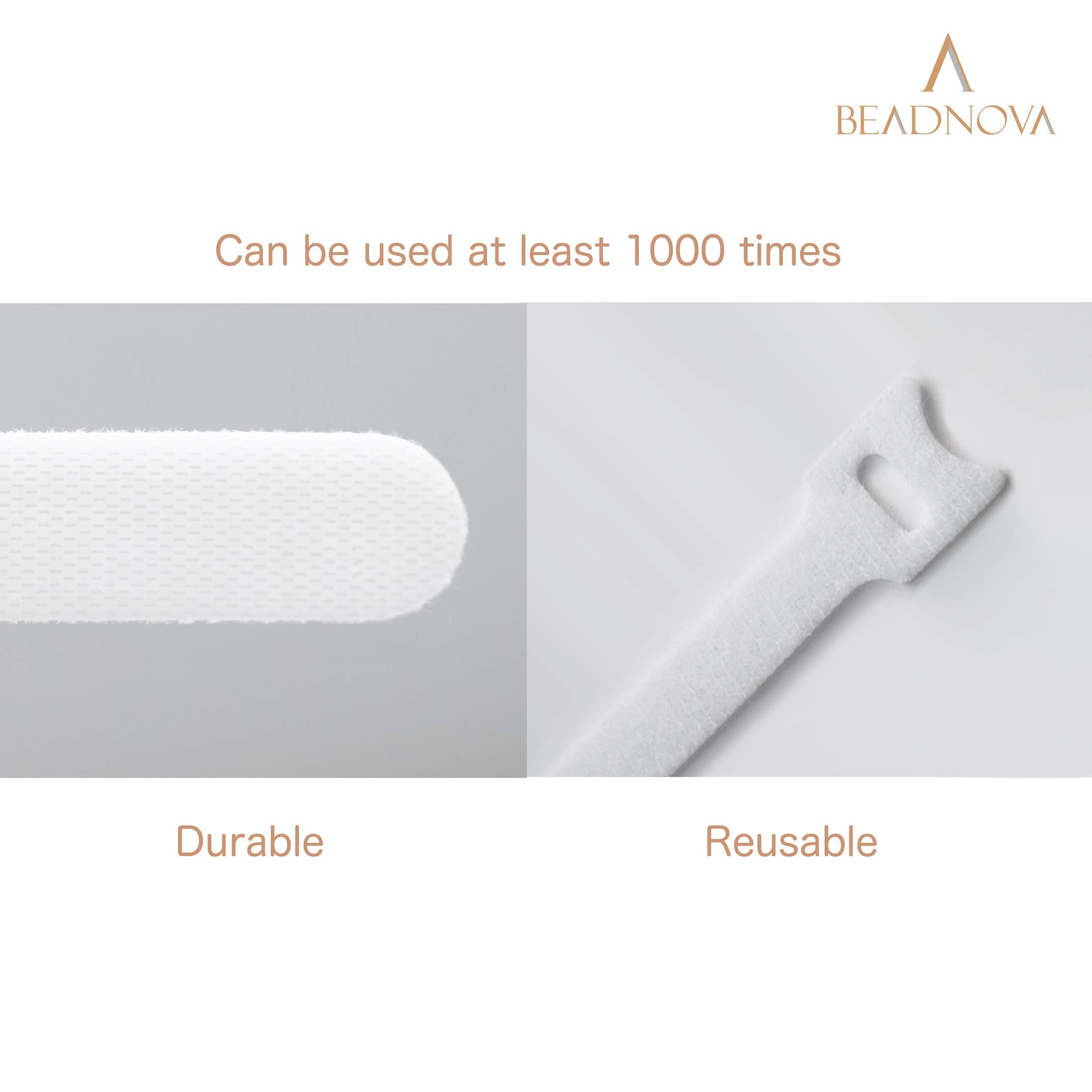 BEADNOVA Adjustable Reusable Cable Straps Cord Organizer Nylon White 8 Inches 60 Pieces