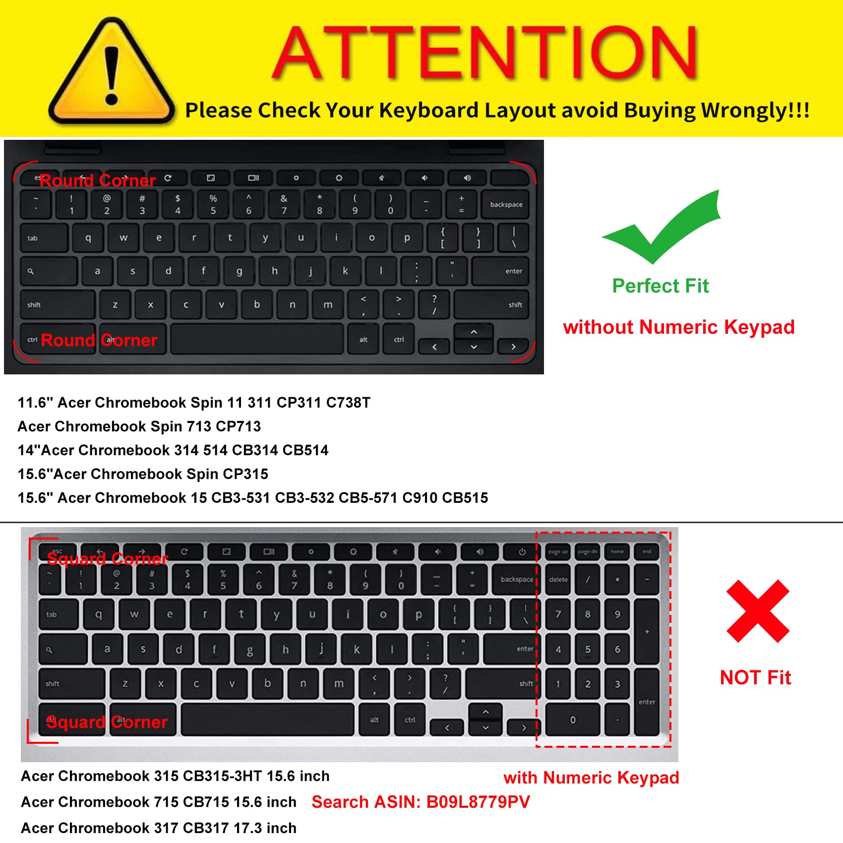 Keyboard Cover For Acer Chromebook Spin 11 311 C733 Cp311 511 512/Chromebook 11 Cb3 131 Cb3 132 Cb5 132T/Chromebook Spin Cp713 C