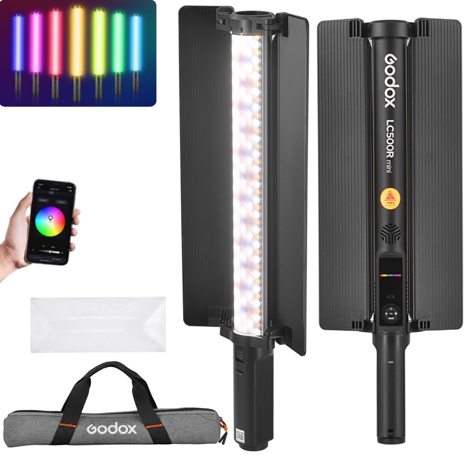 Godox Lc500R Mini Handheld Rgb Tube Light, 2500K 8500K Rgb Stick Light With Barndoor&Soft Diffuseur, 20W 360Full Color Cri 96+ 1