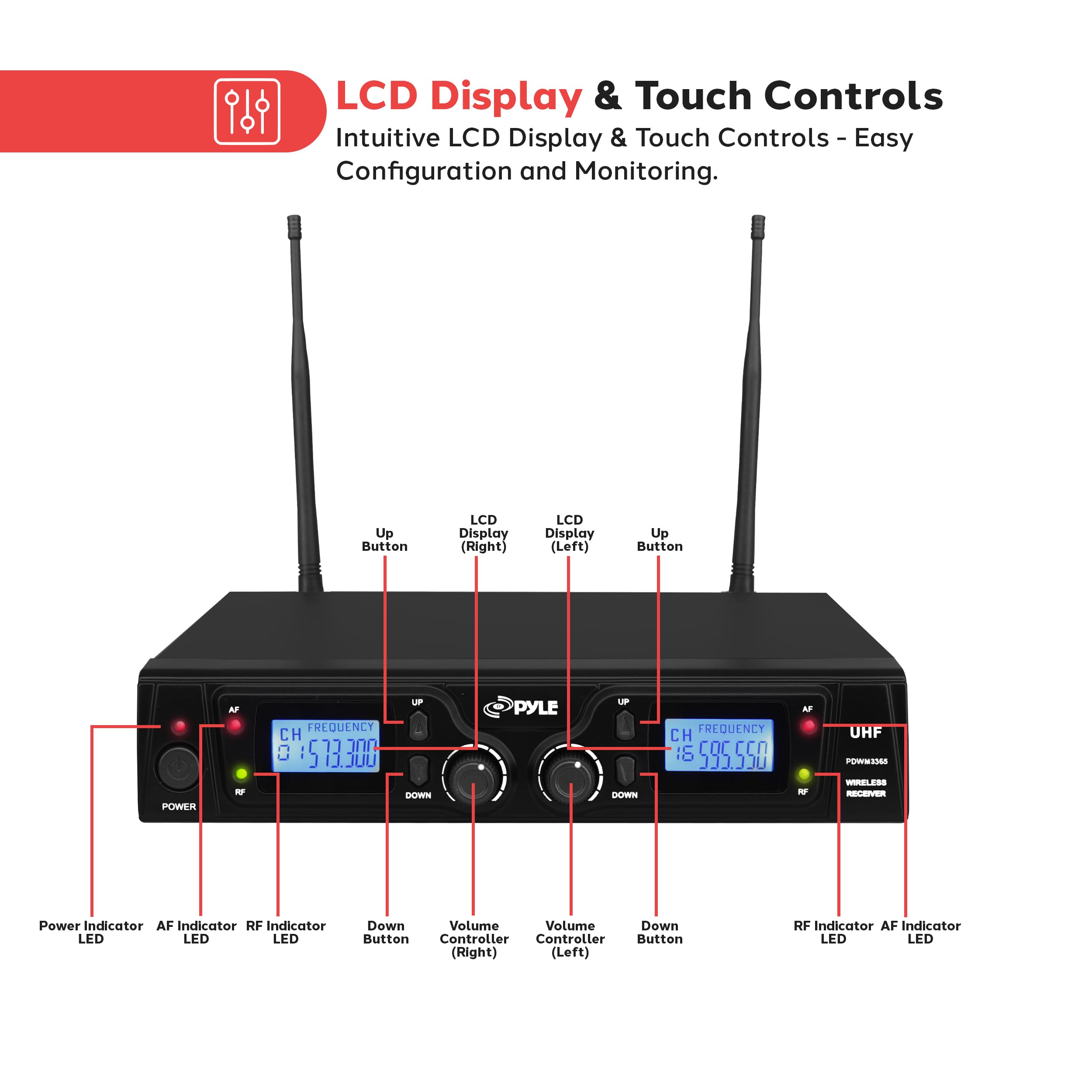 Pyle Uhf Wireless Microphone & Rack Mountable Receiver System 2 Belt Packs, 2 Lavelier/Lapel Mic Travel Case 16 Channel Frequenc