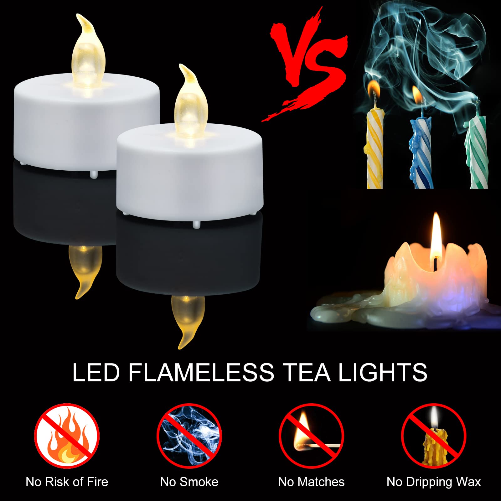 Tea Light, 200 Pack Flameless Led Tea Lights Candles Flickering Red 200+ Hours Battery Powered Tealight Candle. Ideal For Party,
