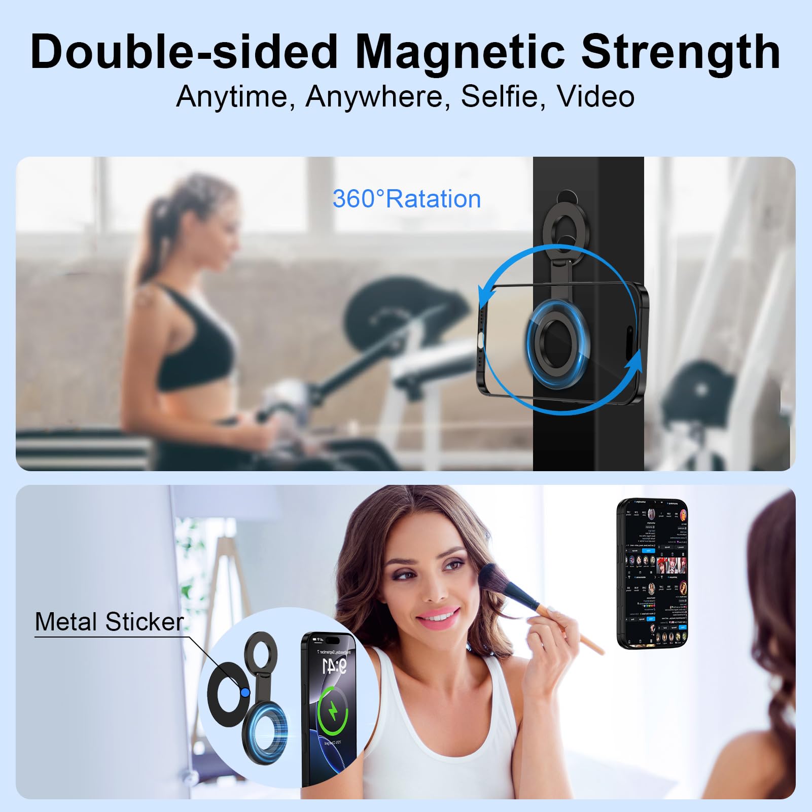 Magnetic Phone Grip Stand Magsafe Ring Holder Gym Finger Ring Magnet Grip Kickstand Dual-Sided Magnetic Car Mount For Iphone 17/