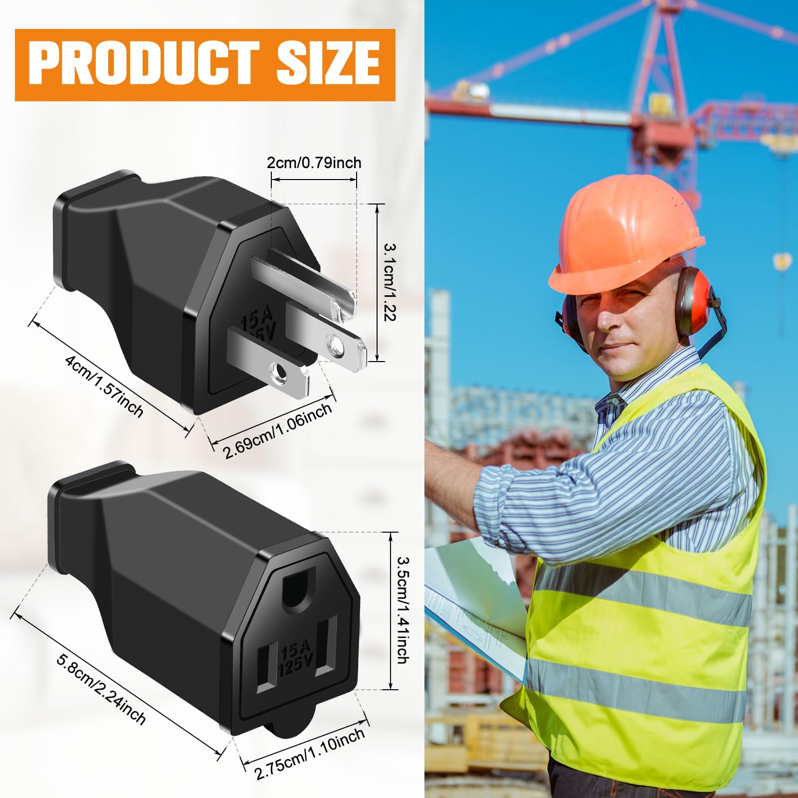 Treela 5 Sets Extension Cord Plug Replacement Extension Cord Ends 125V 15A 2 Pole 3 Wire Male And Female Connector Straight Plug