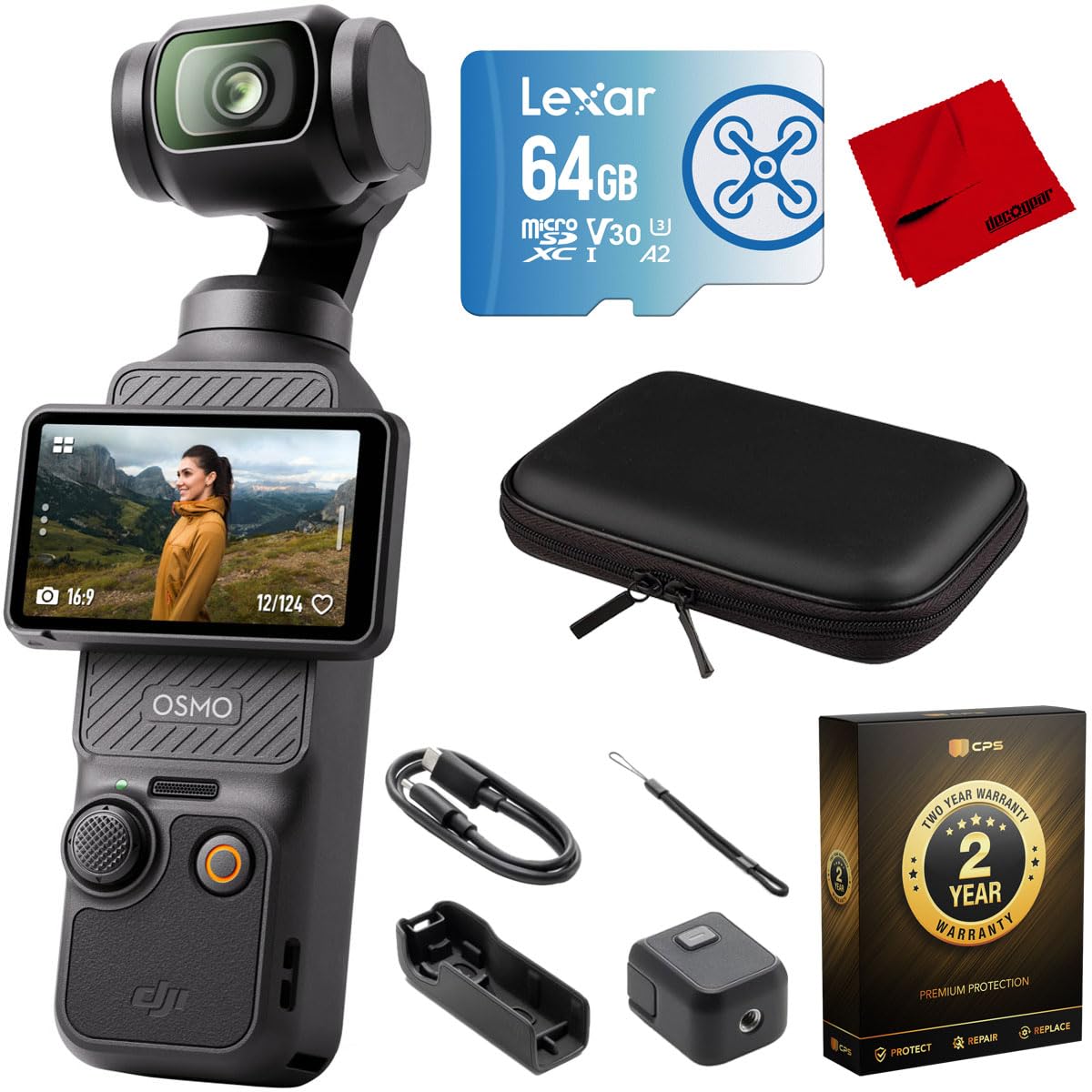 DJI Osmo Pocket 3 Handheld Gimbal Stabilizer with 1 CMOS & 4K/120fps Video, 3-Axis Stabilization Bundle with 10 Hard EVA Case,