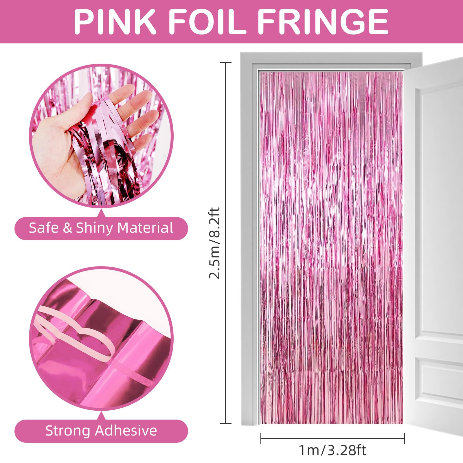 30 Pack Pink Foil Fringe Curtain Backdrop, 3.3X8.2 Feet Metallic Tinsel Streamer Curtains Photo Booth Props For Wedding/Birthday