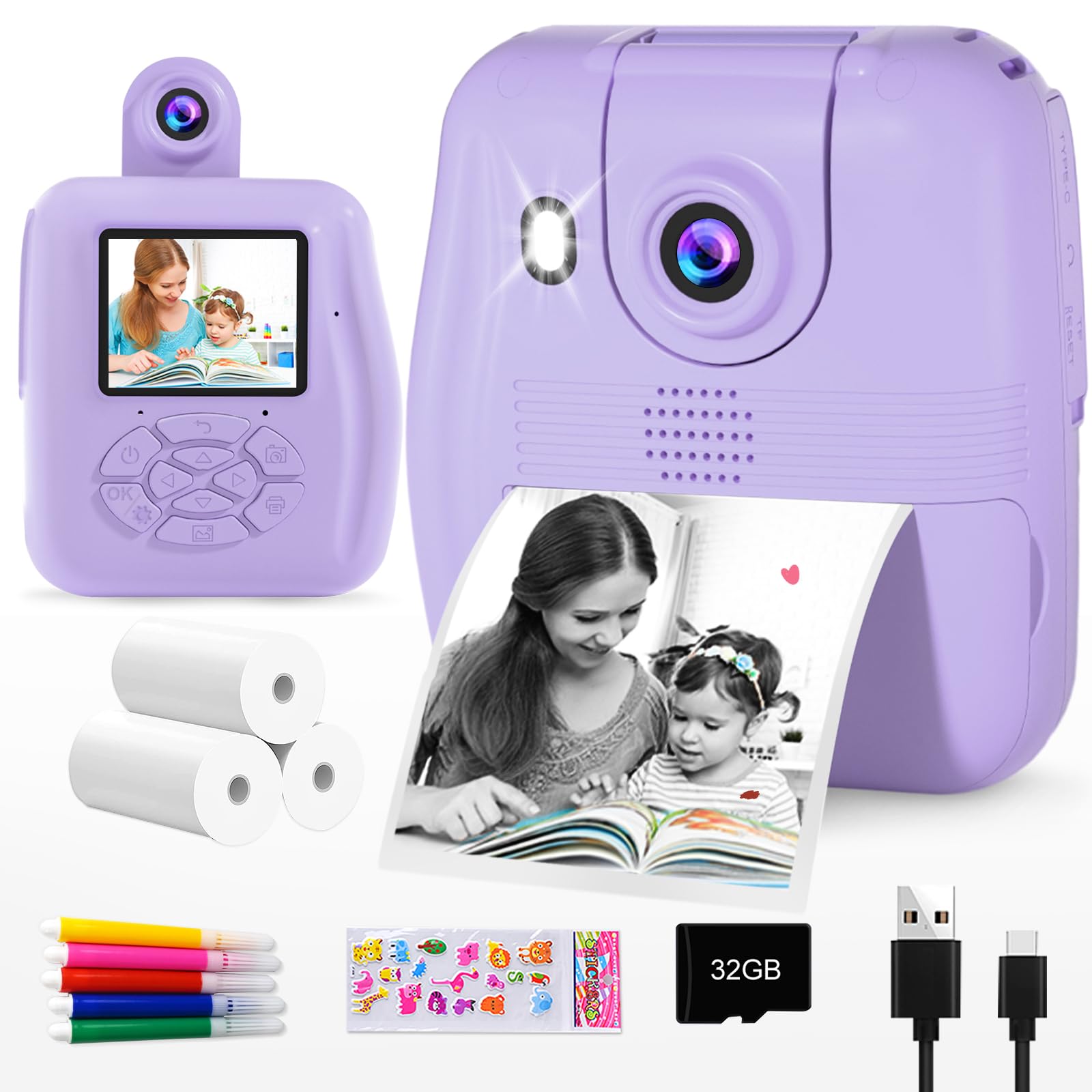 Gktz Kids Camera Instant Print   1080P Hd Instant Print Photo   Christmas Birthday Gifts For Age 4 5 6 7 8 9 10 Girls Boys   Por