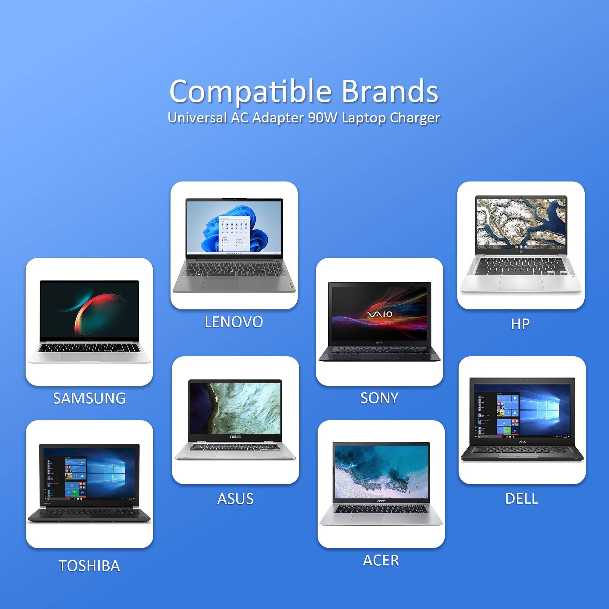 Universal Ac Adapter 90W Laptop Charger Compatible With Lenovo Hp Dell Asus Acer Samsung Gateway Notebook Ultrabook Chromebook Pavilion Elitebook Inspiron Latitude Thinkpad And More With 16 Tips?