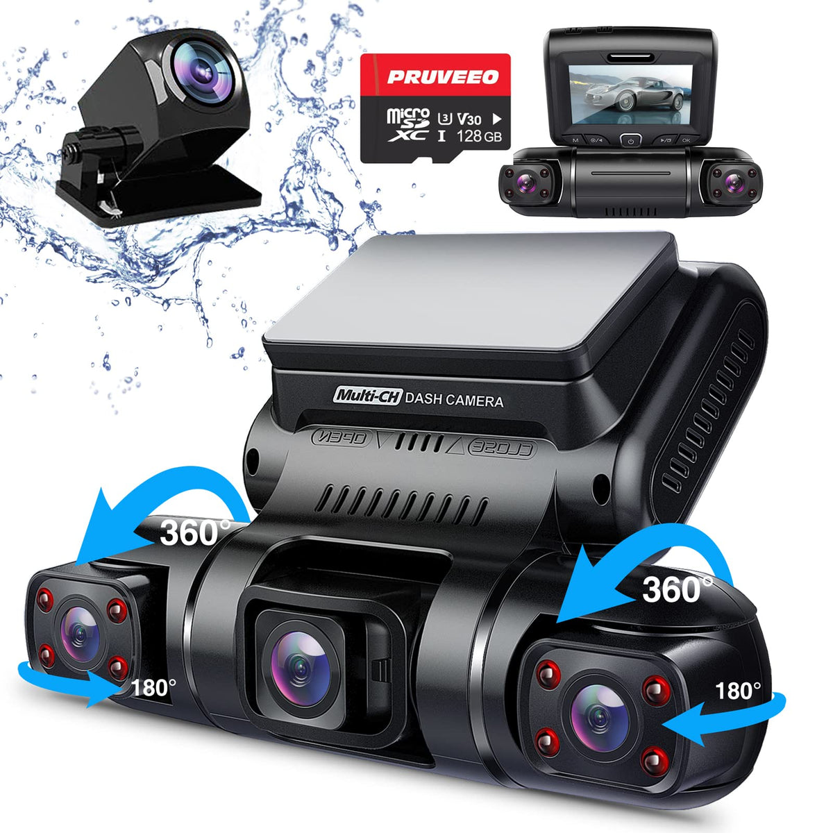 Pruveeo Dash Cam, 4 Channel Camera Fhd 1080Px4, Front, Left, Right And Rear, Front And Rear Inside, Built In Gps Wifi, 256 Gb Ma