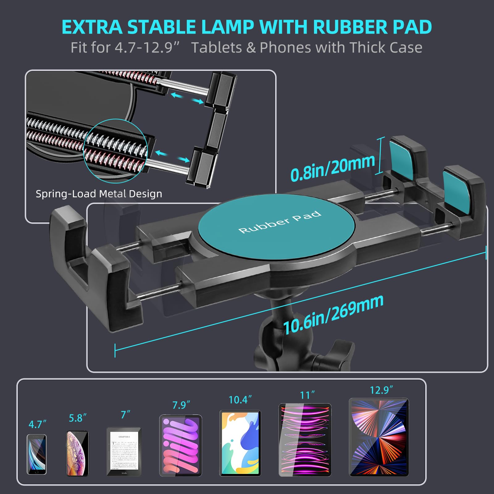 Aluminum Heavy Duty Drill Base Tablet Holder Car Mount Dashboard, 360 Adjustable 2 Stage Stand For 4.7 12.9'' Ipad Pro/Air/Mini/