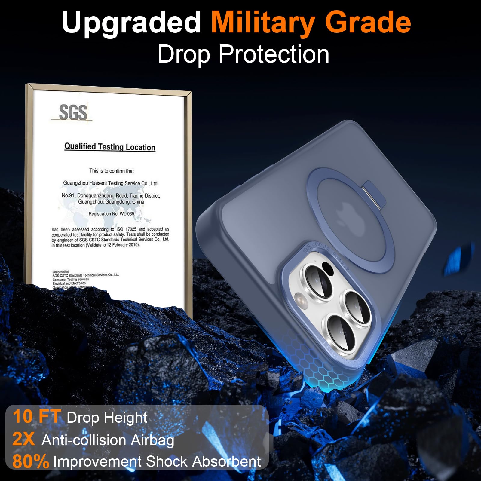 Lufanbis Magnetic For Iphone 16 Pro Max Case With Ring Stand, [10 Ft Drop Protection] [Velvety Touch] Slim Translucent Matte Bac