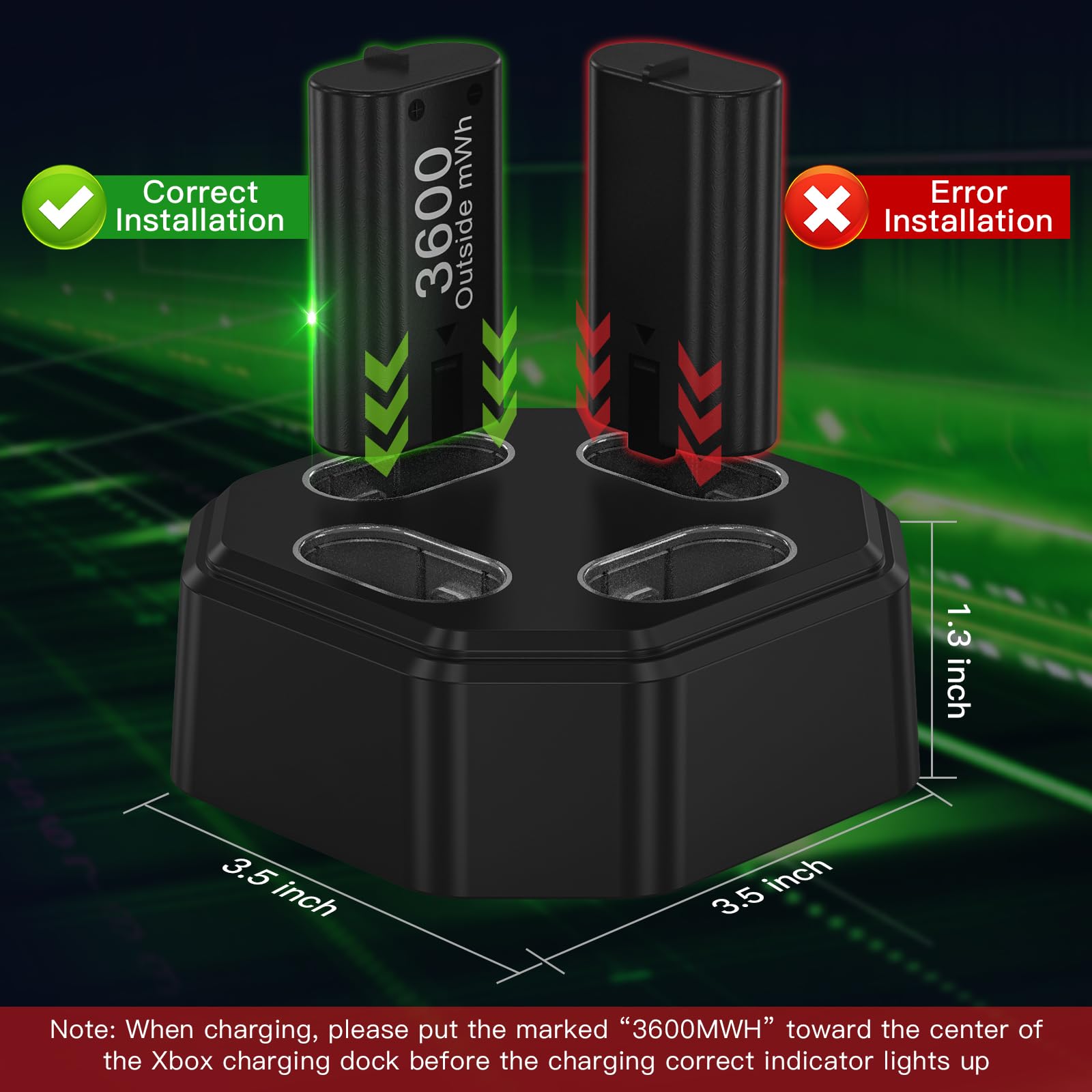 4 Pack Rechargeable Batteries For Xbox Controller,Charger Dock With 4 X 3600Mwh Nimh Battery For Xbox One/Xbox Series X|S,Xbox O