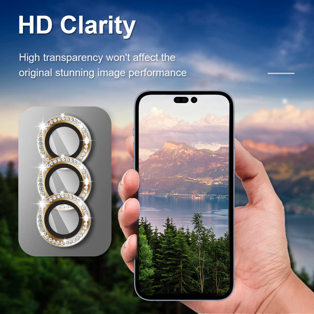 Tiuyao Diamond Camera Lens Protector For Iphone 14 Pro 6.1'& Iphone 14 Pro Max 6.7', Tempered Glass Camera Lens Protector Bling Ring Lens Cover For Iphone 14 Pro/Iphone 14 Pro Max (Diamond Gold)