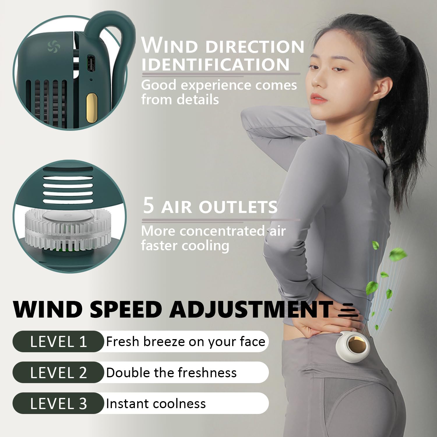 Xihongshi Portable Silent Mini Bladeless Electric Fan, 2025 New Mini Bladeless Fan Clip On, Adjustable 3-Speed Suspended Waist F