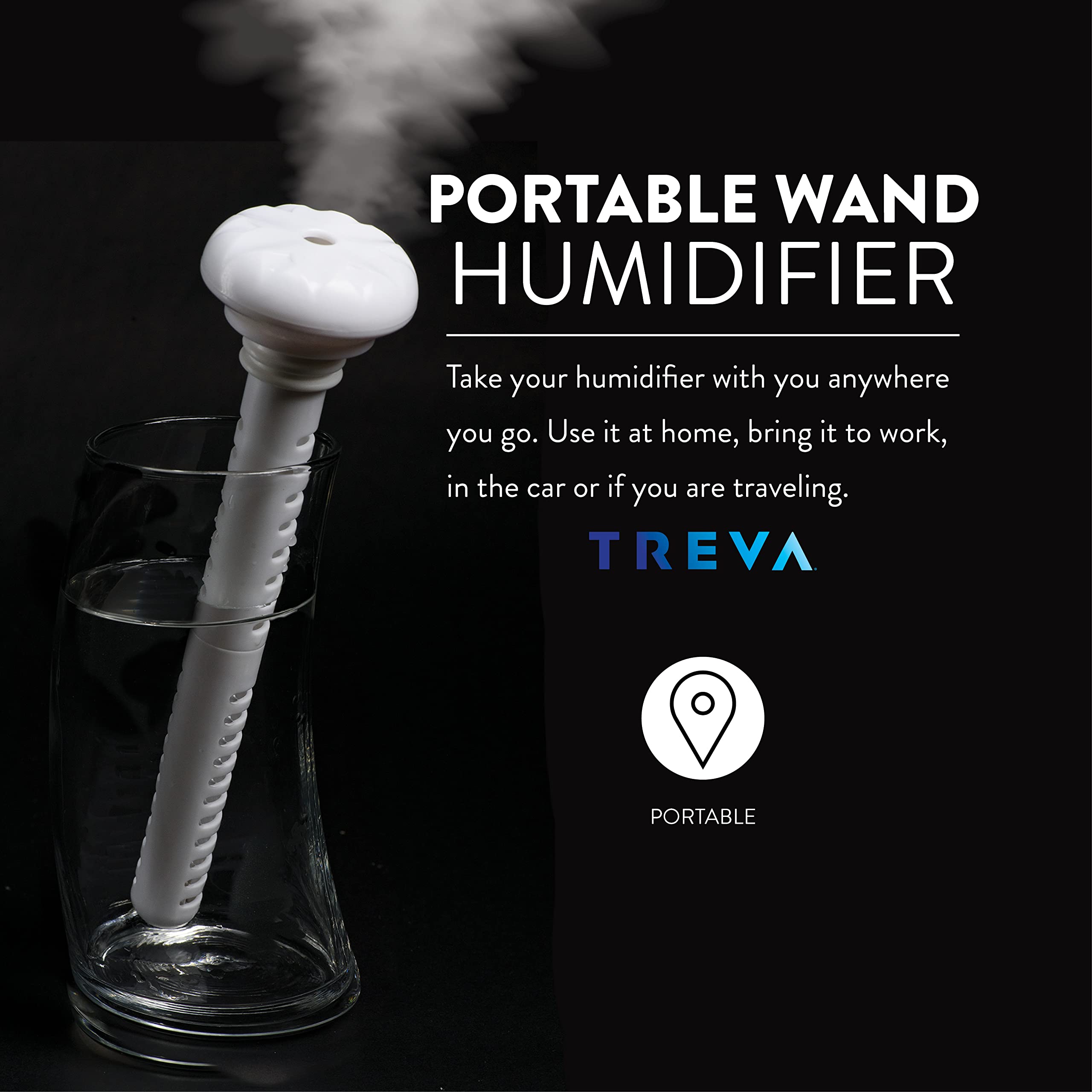 Treva Mini Portable Humidifier, Cool Mist Ultrasonic Usb Moisture Wand For Travel Or Home