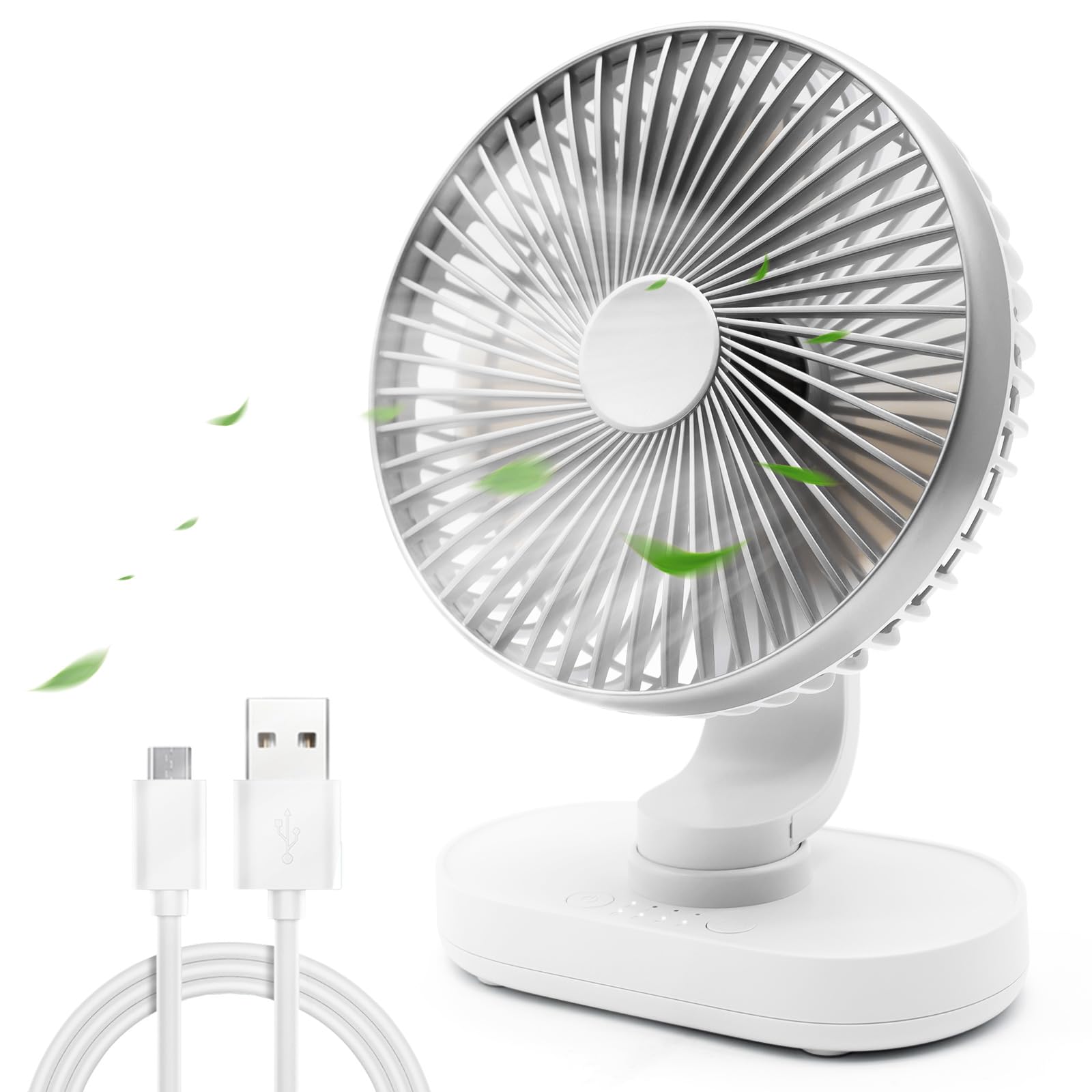 WIXBOSHU Oscillating Desk Fan,4000mAh Rechargeable Portable Desk Fan, 6.5 Inch Small Desk Fan, 4 Speeds Wind Quiet Fan Personal 