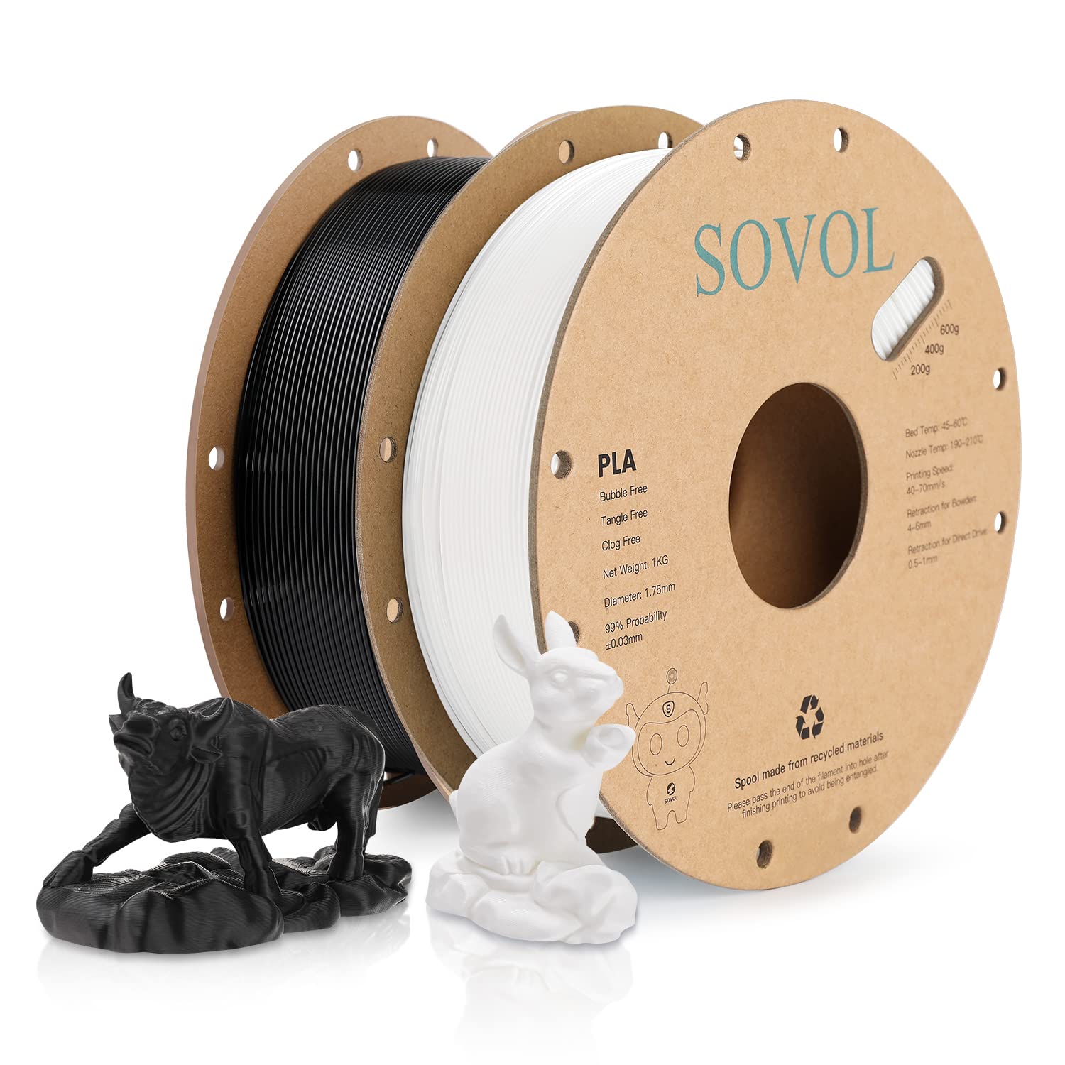 Sovol Pla 3D Printer Filament 2Kg (4.4 Lbs) Spool Printing Materials, Wiring Tightness, Dimensional Accuracy +/  0.03 Mm, 1.75 M