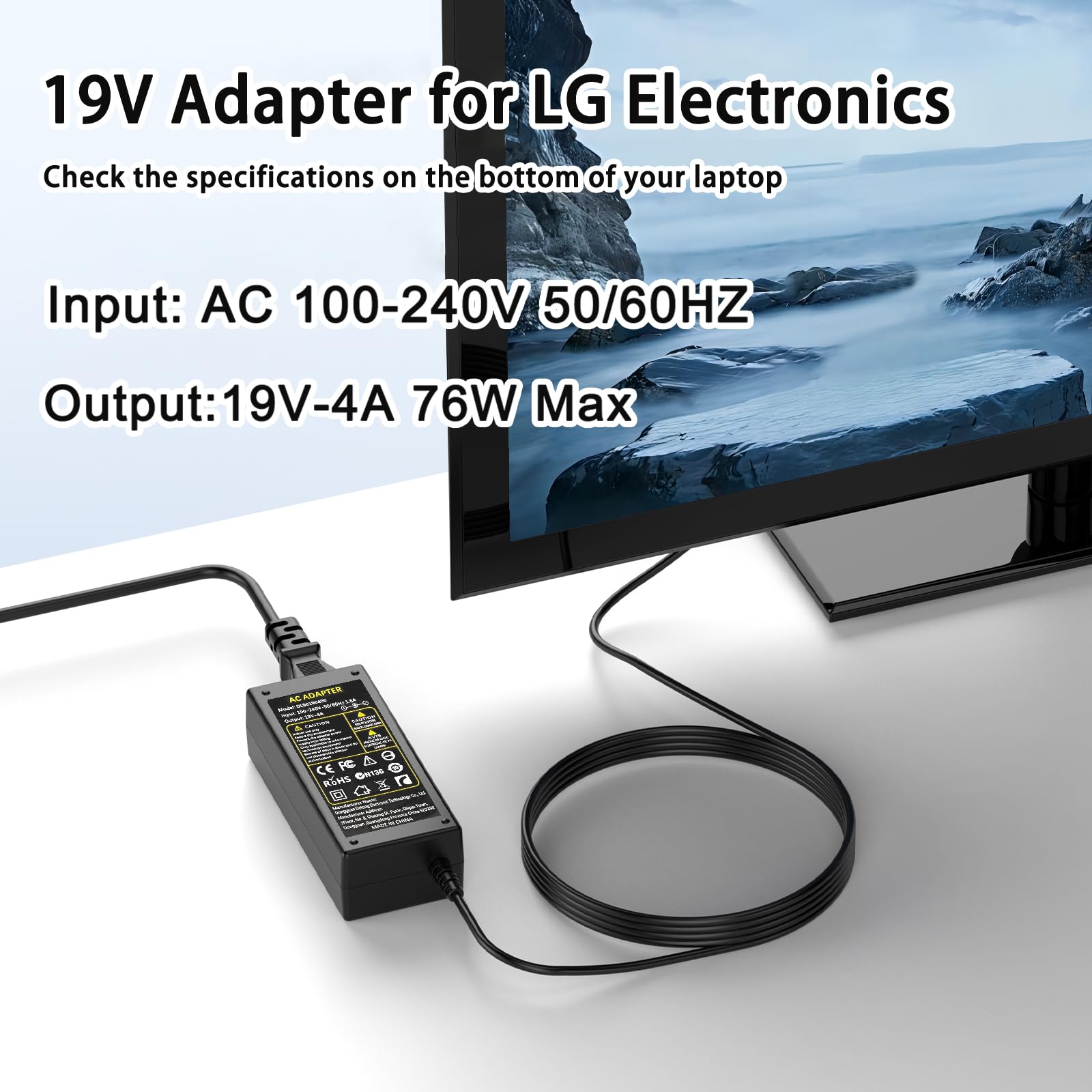 19V Ac Adapter Charger For Lg Electronics 19'' 20'' 22'' 23'' 24'' 25'' 26'' 27'' 29'' 34'' Lcd Led Monitor 25Um58 34Um58 P 24Mp