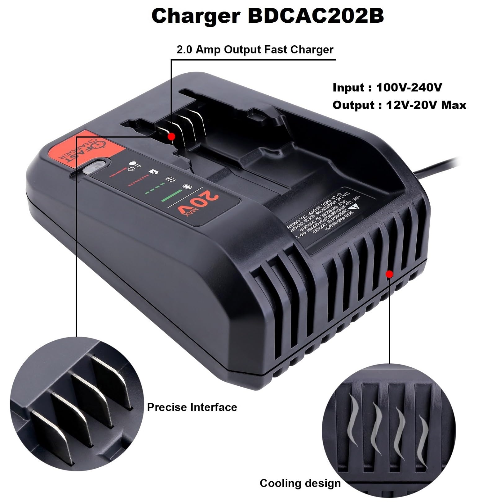 Kotoate 20V Max Fast Battery Charger Compatible With Black And Decker 12V 20V Lithium Battery, Replacement For Black And Decker