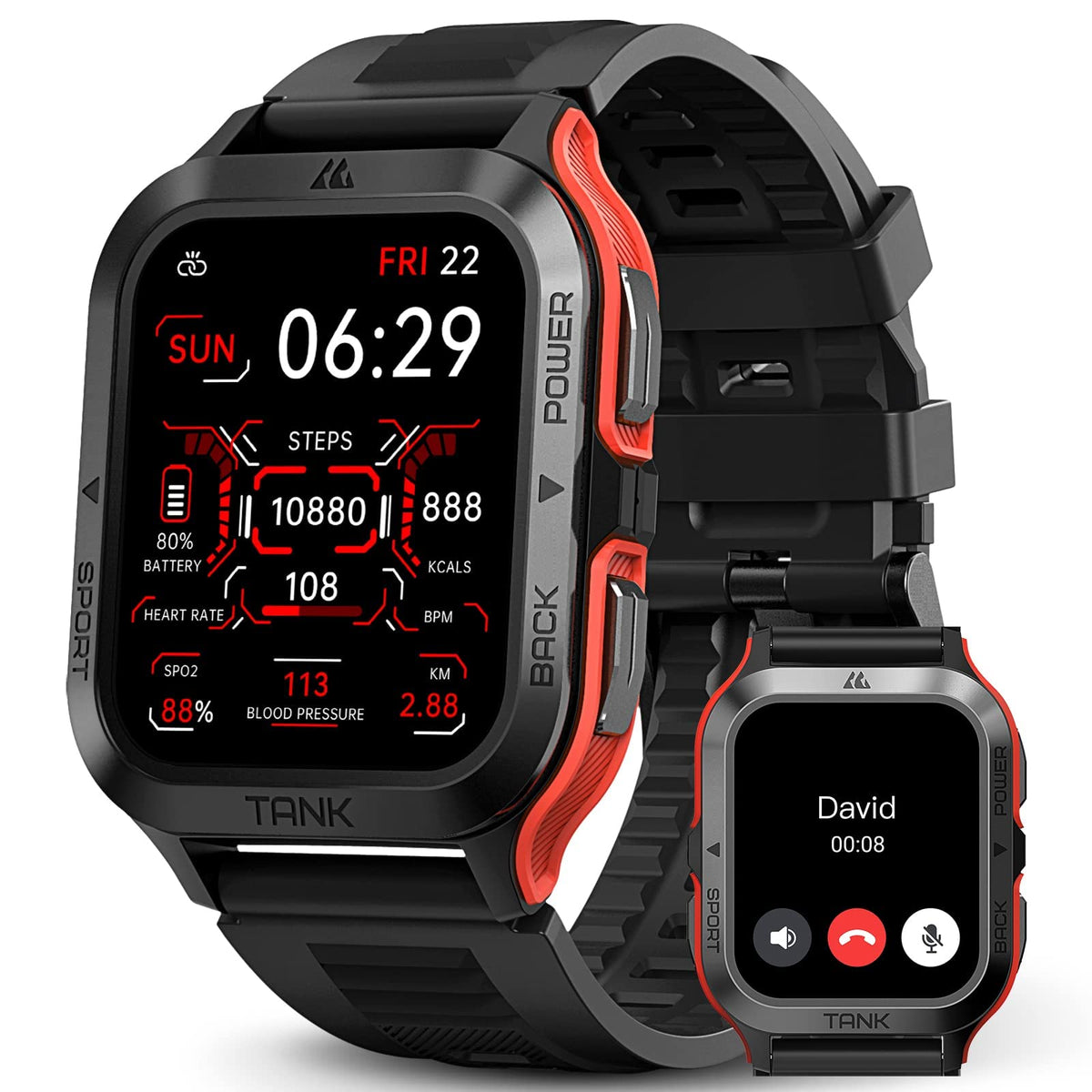 Amaztim Smart Watch, 60 Days Extra Long Battery, 50M Waterproof, Rugged Military Bluetooth Call(Answer/Dial Calls),1.85'' Ultra