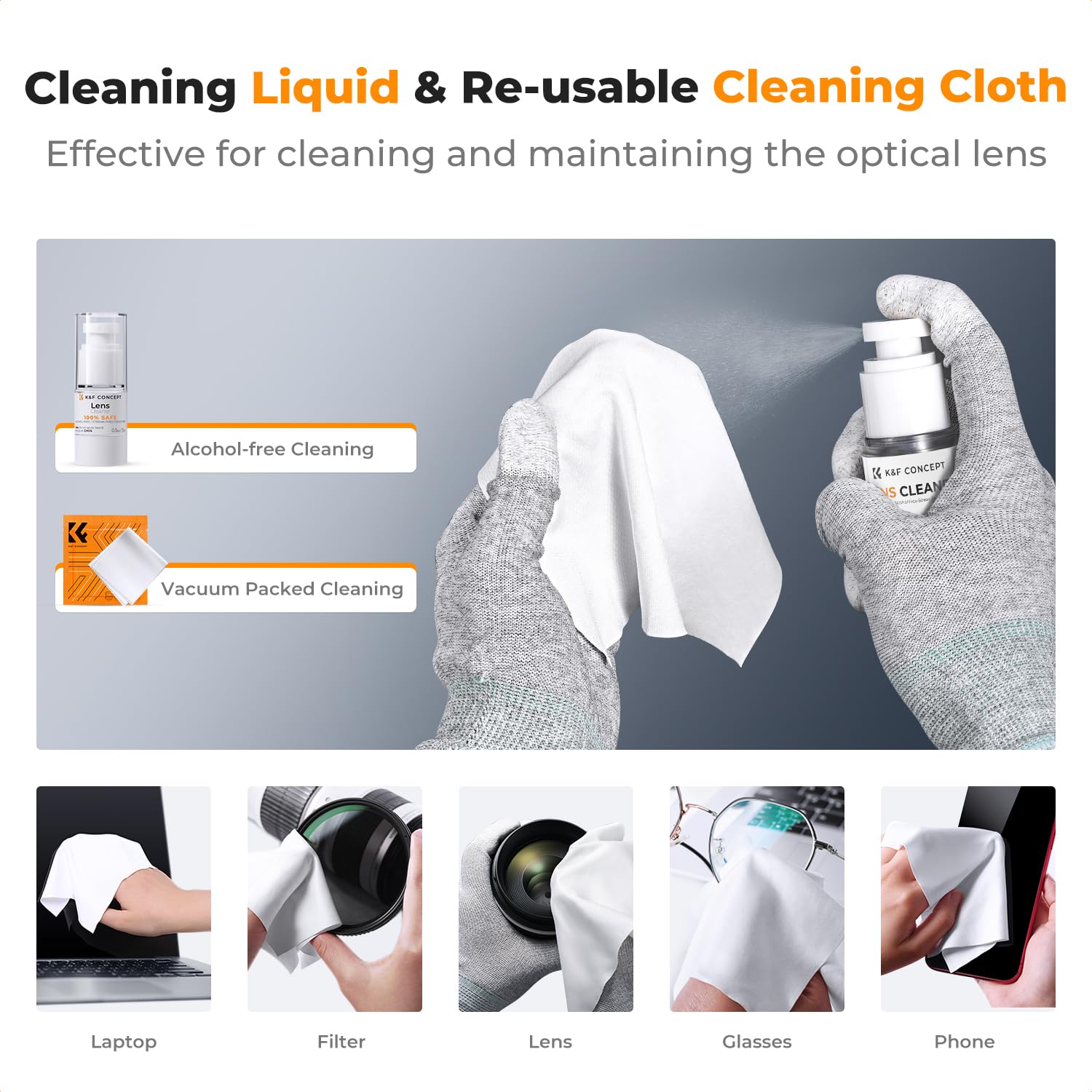 K&F Concept Professional Camera Cleaning Kit   Sensor Cleaner, Aps C & Full Frame Swabs, Air Blower, Lens Brush, Gloves, Lens Cl