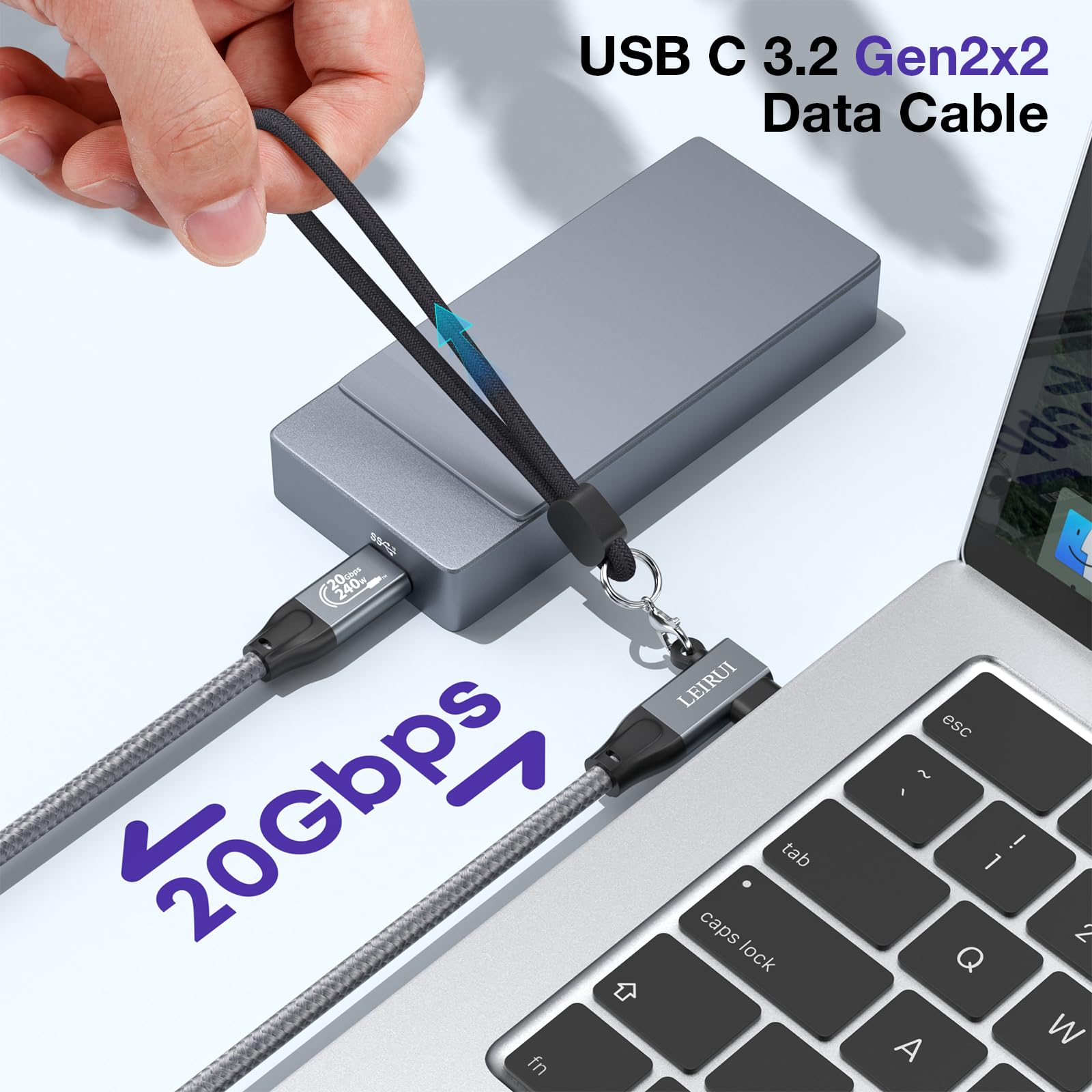 90 Degree Usb C To Usb C Cable 10Ft High Speed 20Gbps Data Transfer 4K@144Hz/60Hz Video Usb 3.2 Gen 2X2 Monitor Cable 240W Fast Charging Right Angle Compatible With Iphone 15 Samsung Macbook Ipad