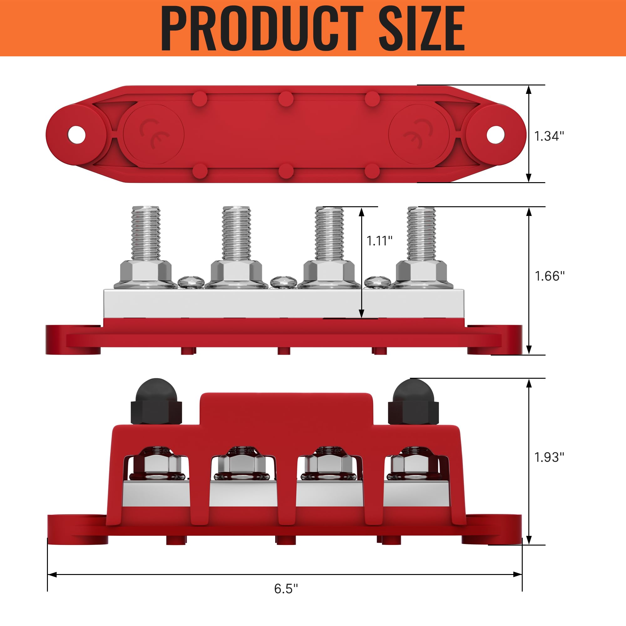 Joinfworld 400A Bus Bar 12V Power Distribution Block With 4 X 3/8' Studs 12 Volt Marine Copper Battery Busbar Terminal Block For Car, Boat, Automotive, Rv, Solar Wiring   Negative&Positive