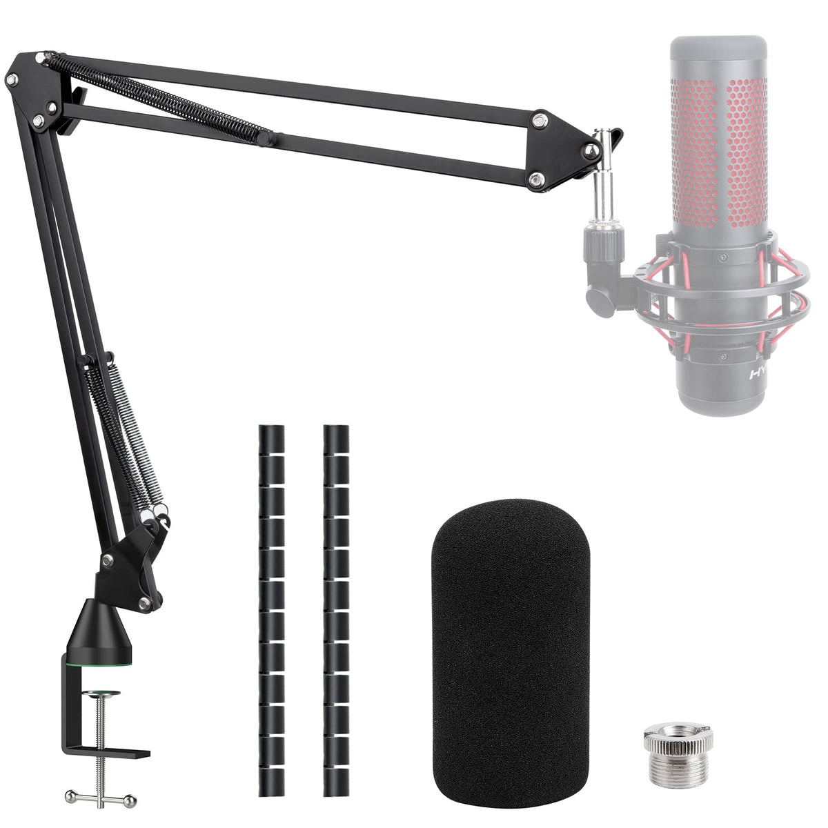 Boom Arm Mic Stand For Hyperx Quadcast,Adjustable Suspension Microphone Stand For Quadcast, Quadcast S   Upgrade C Clamp, 2 Cabl