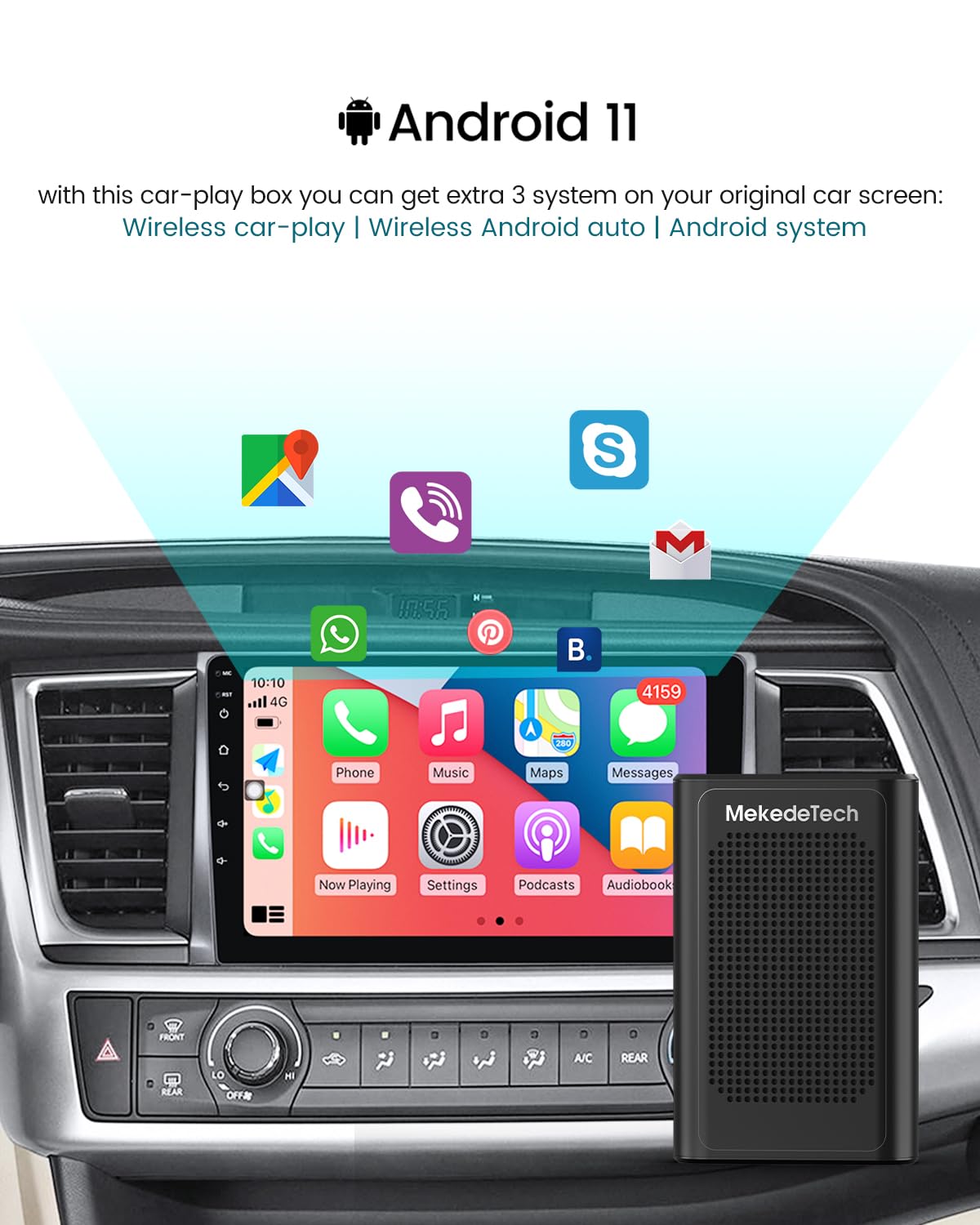 Mekedetech Wireless Carplay &Android Auto Adapter,2+32G Android Ai Box Compatible With Netflix &Youtube,Convert For Cars With Fa