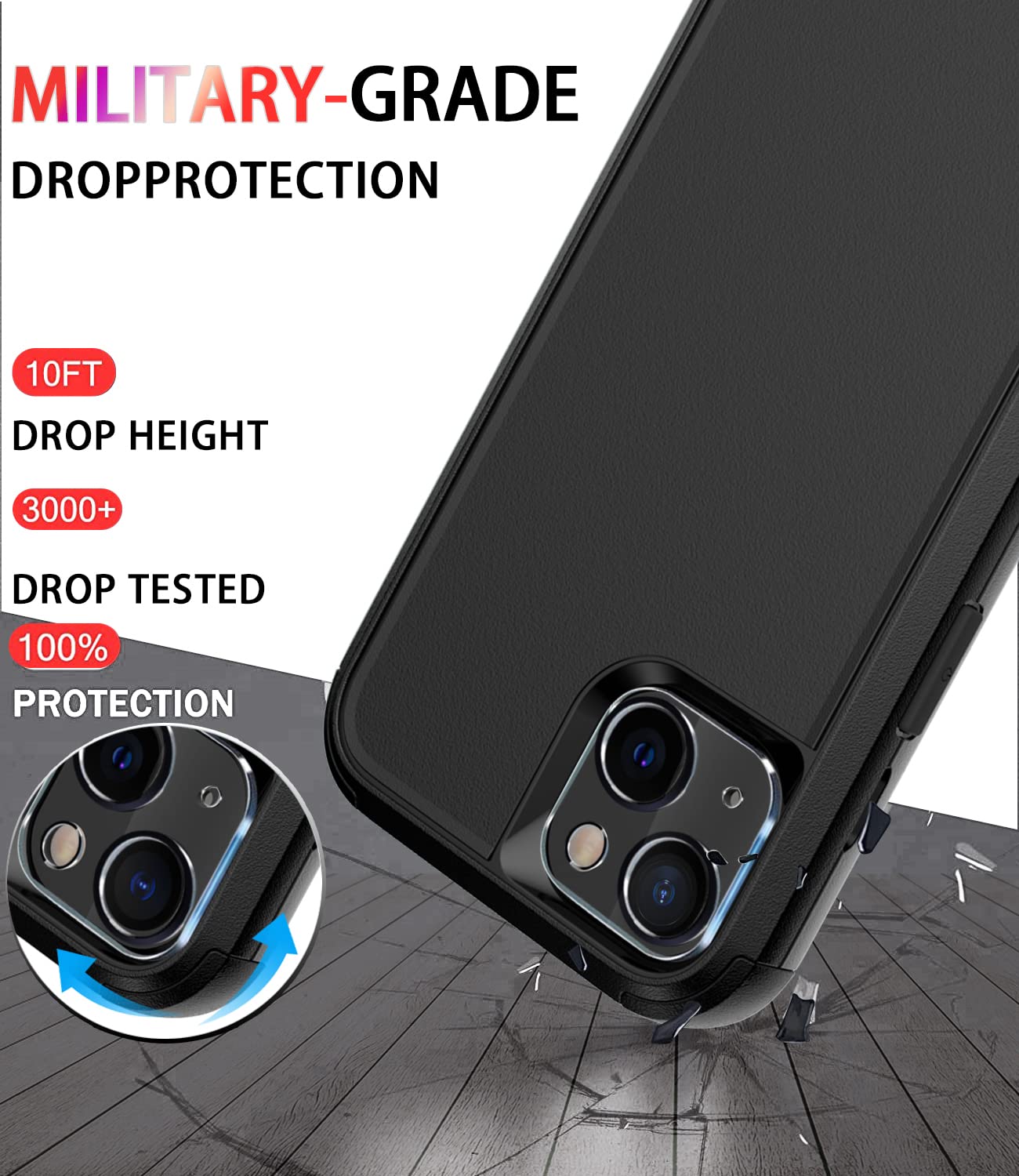 Diverbox For Iphone 13 Case [Shockproof] [Dropproof] [Tempered Glass Screen Protector + Camera Lens Protector],Heavy Duty Protec