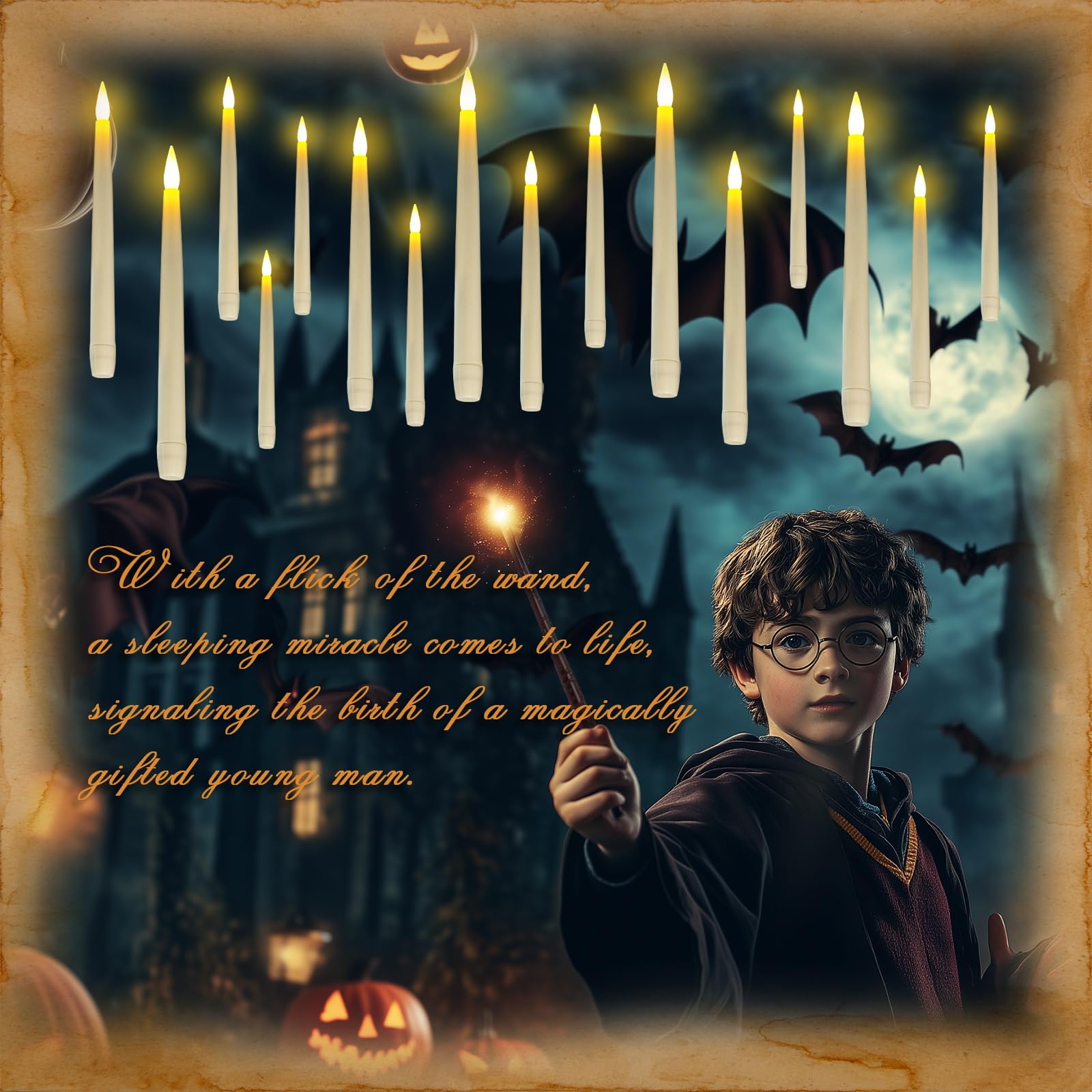 Homemory 20Pcs Floating Candles With Wand Remote, Magic Hanging Candles With Timer, Flickering Warm Light Halloween Floating Can