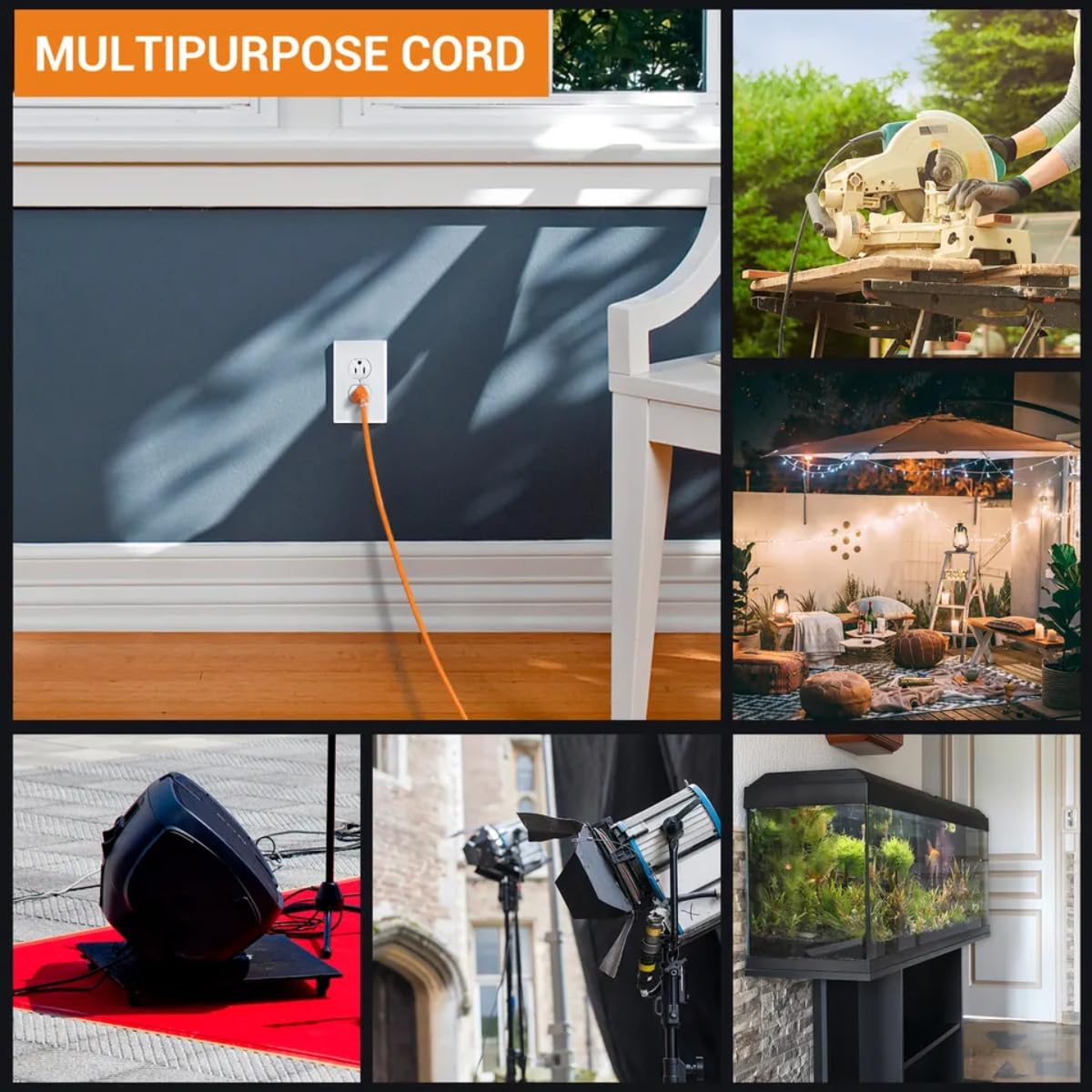 Uboory Outdoor Extension Cord Waterproof 50 Ft, Orange 16/3 Sjtw Heavy Duty, Flexible 100% Copper 3 Prong Extension Cord For Law