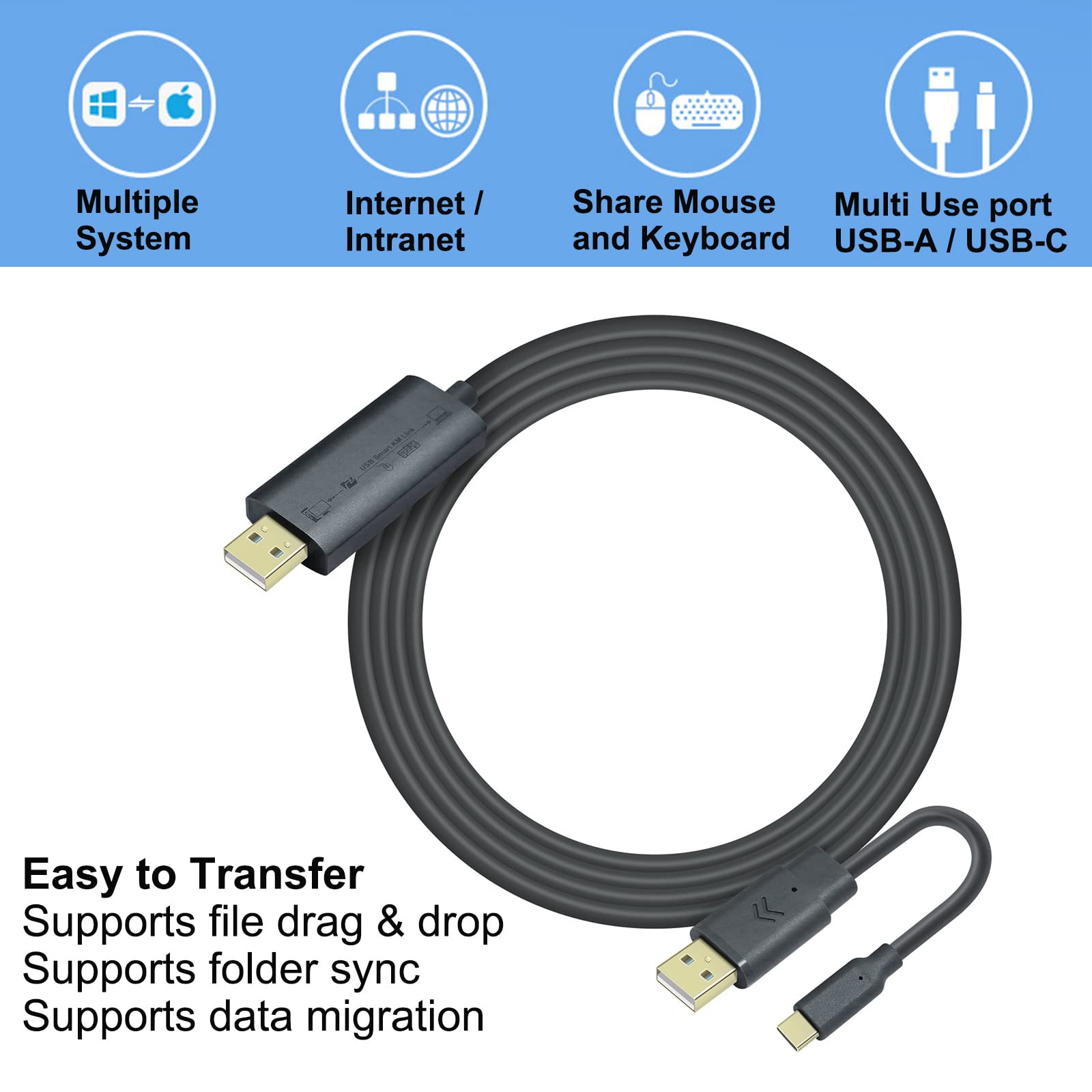 Dtech Computer To Computer Usb Cable 6Ft Pc To Pc Data Transfer Cord Usb C Usb A Windows 11 10 8 7 Vista Xp Mac For Usb 2.0 High