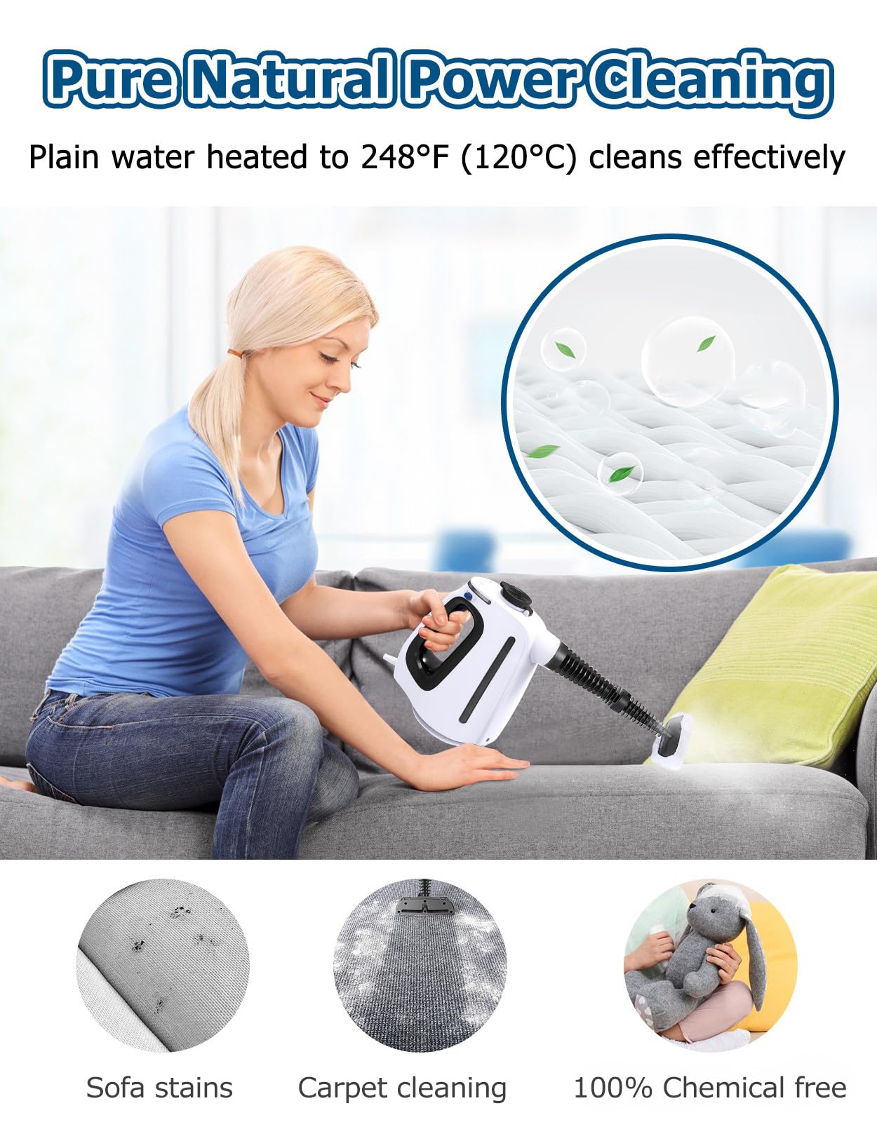 Eryxo Handheld Steam Cleaner, Upgraded Pressurized Steamer For Cleaning With 11 Accessories, 15 Seconds Fast Heating, High Tempe